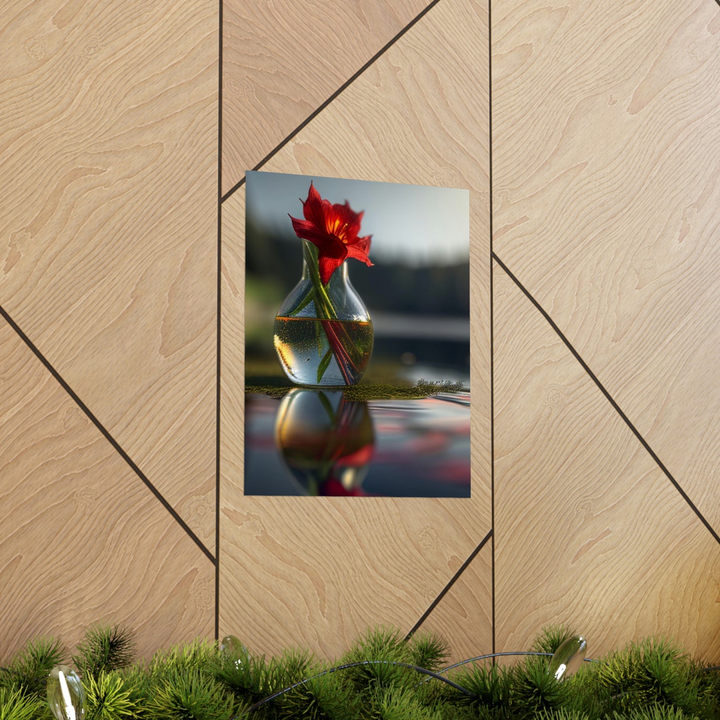 Premium Matte Vertical Posters Red Lily in a Glass vase 3