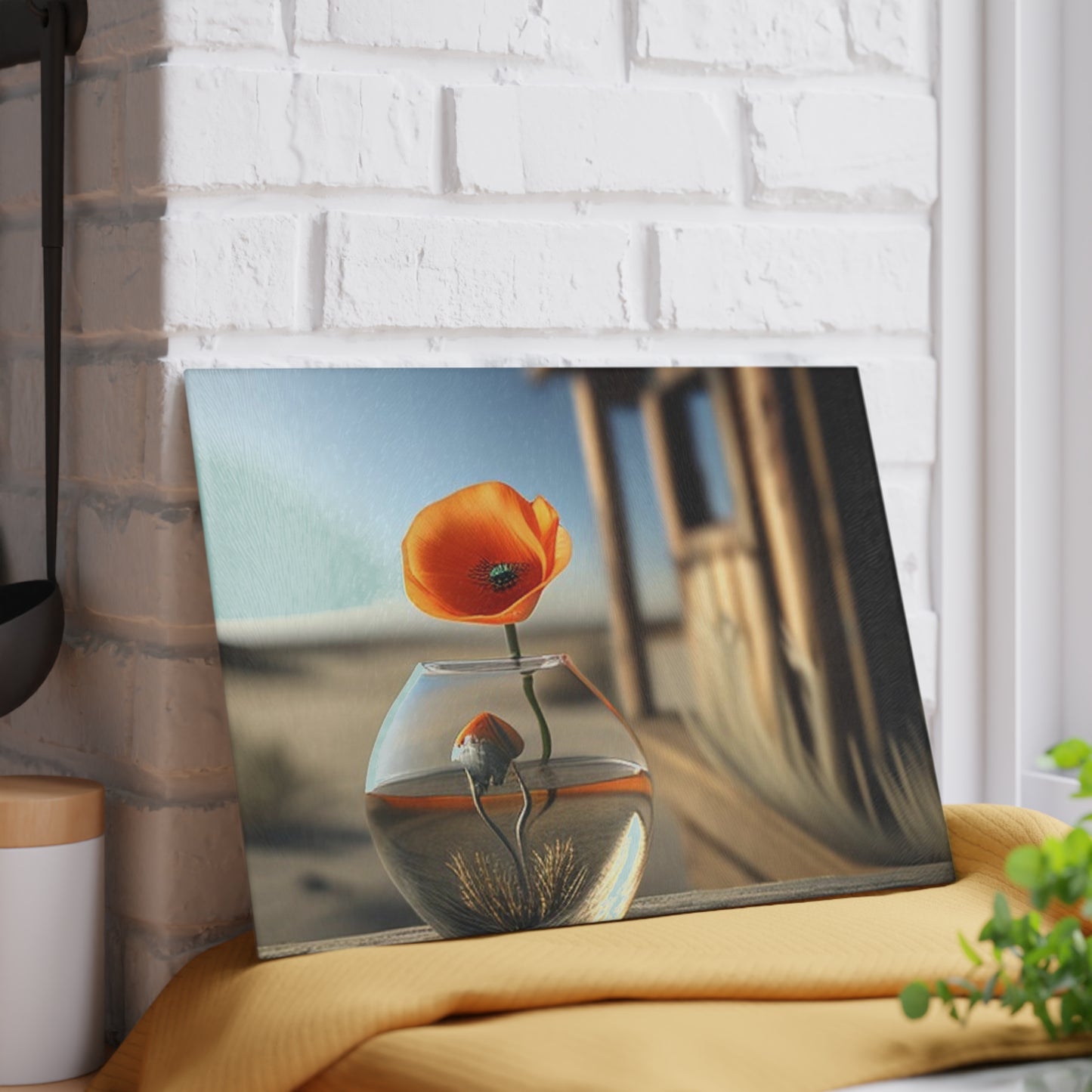 Glass Cutting Board Orange Poppy in a Vase 1