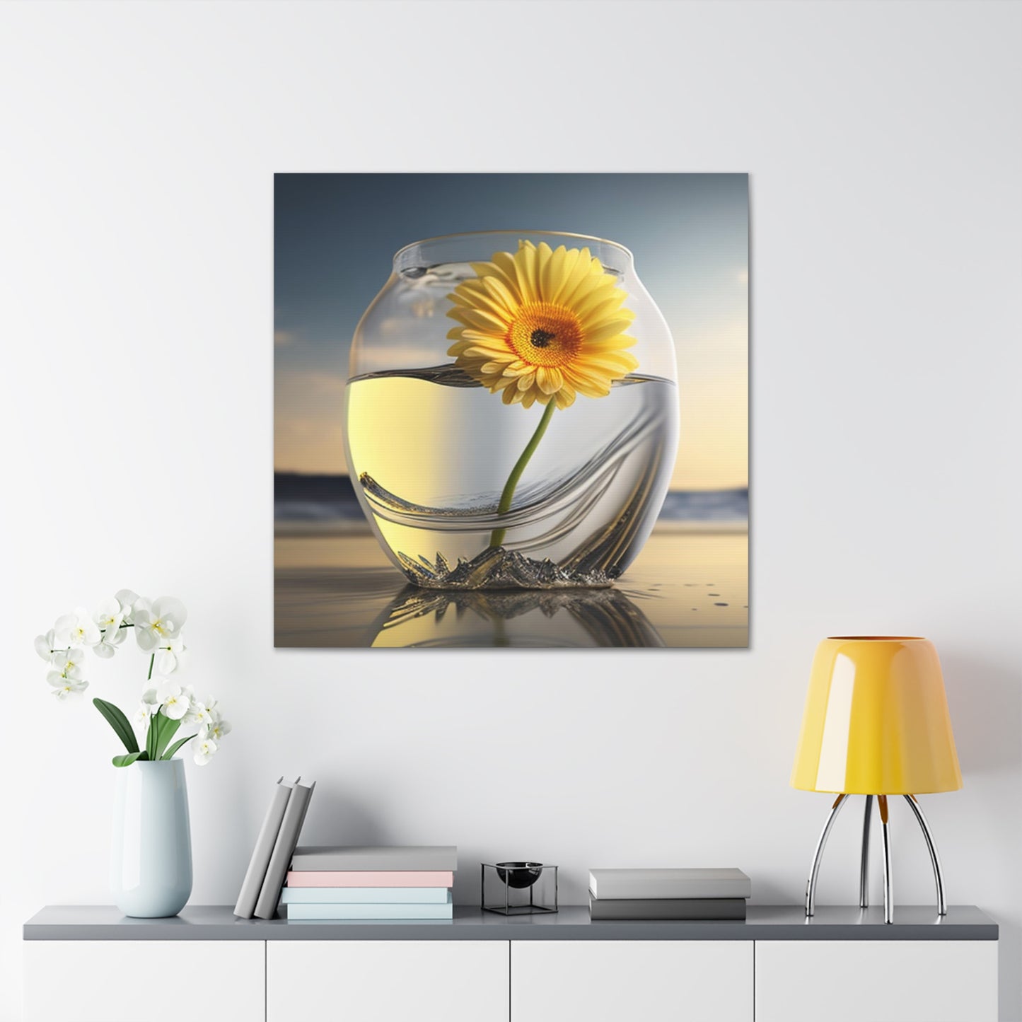 Canvas Gallery Wraps yello Gerbera glass 1