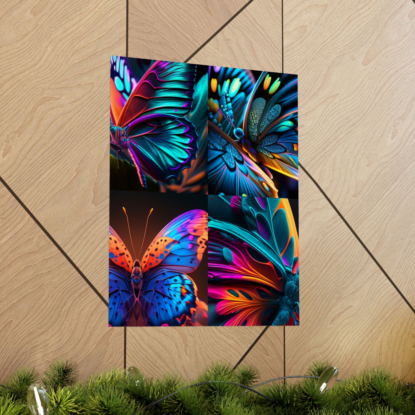 Premium Matte Vertical Posters Neon Butterfly Macro 5