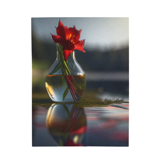 Velveteen Plush Blanket Red Lily in a Glass vase 3