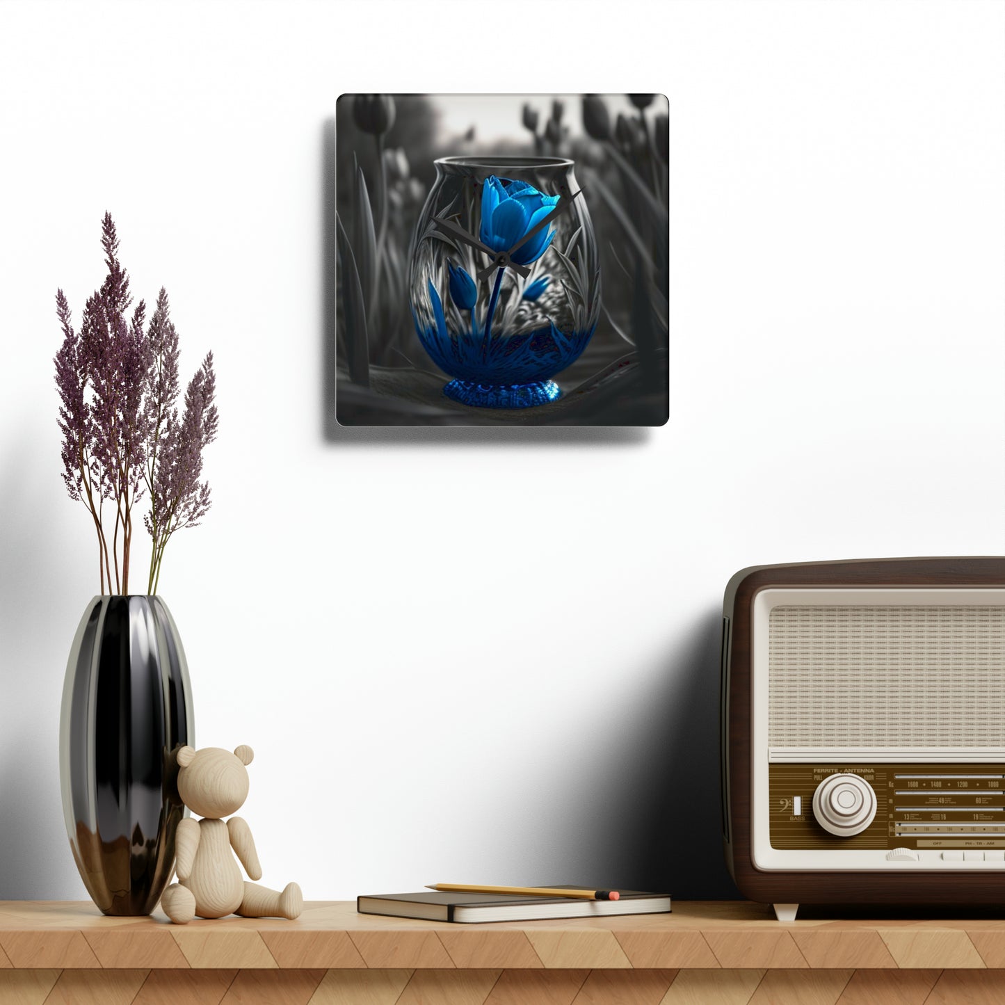 Acrylic Wall Clock Tulip Blue 3