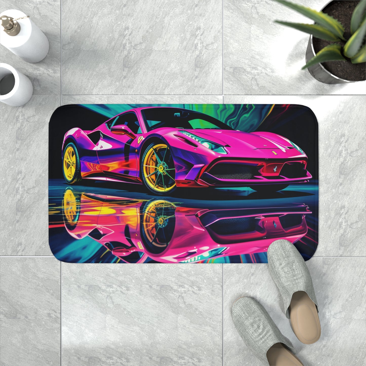 Memory Foam Bath Mat Pink Ferrari Macro 4