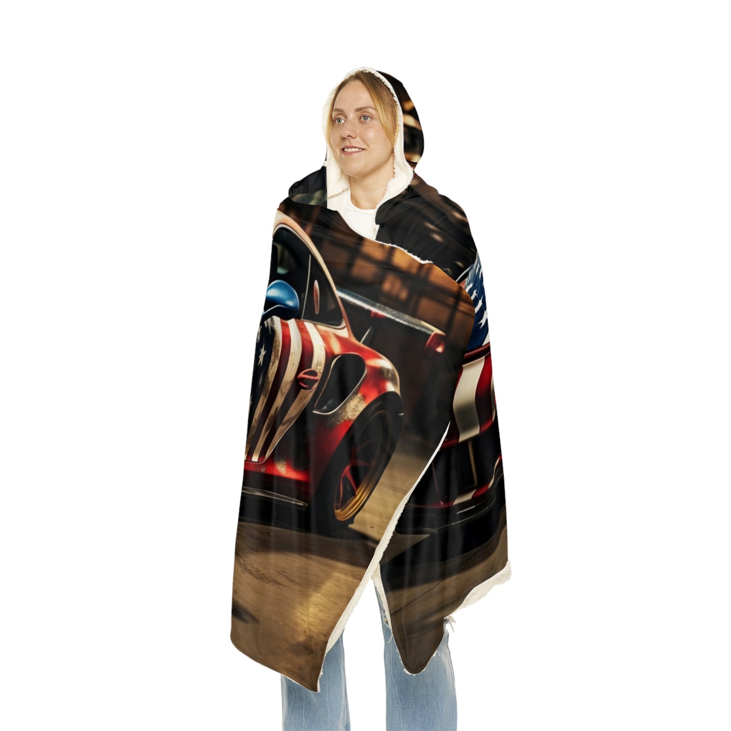 Snuggle Hooded Blanket American Flag Porsche 4