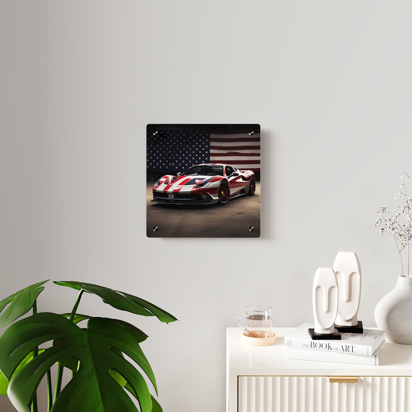 Acrylic Wall Art Panels American Flag Background Ferrari 2