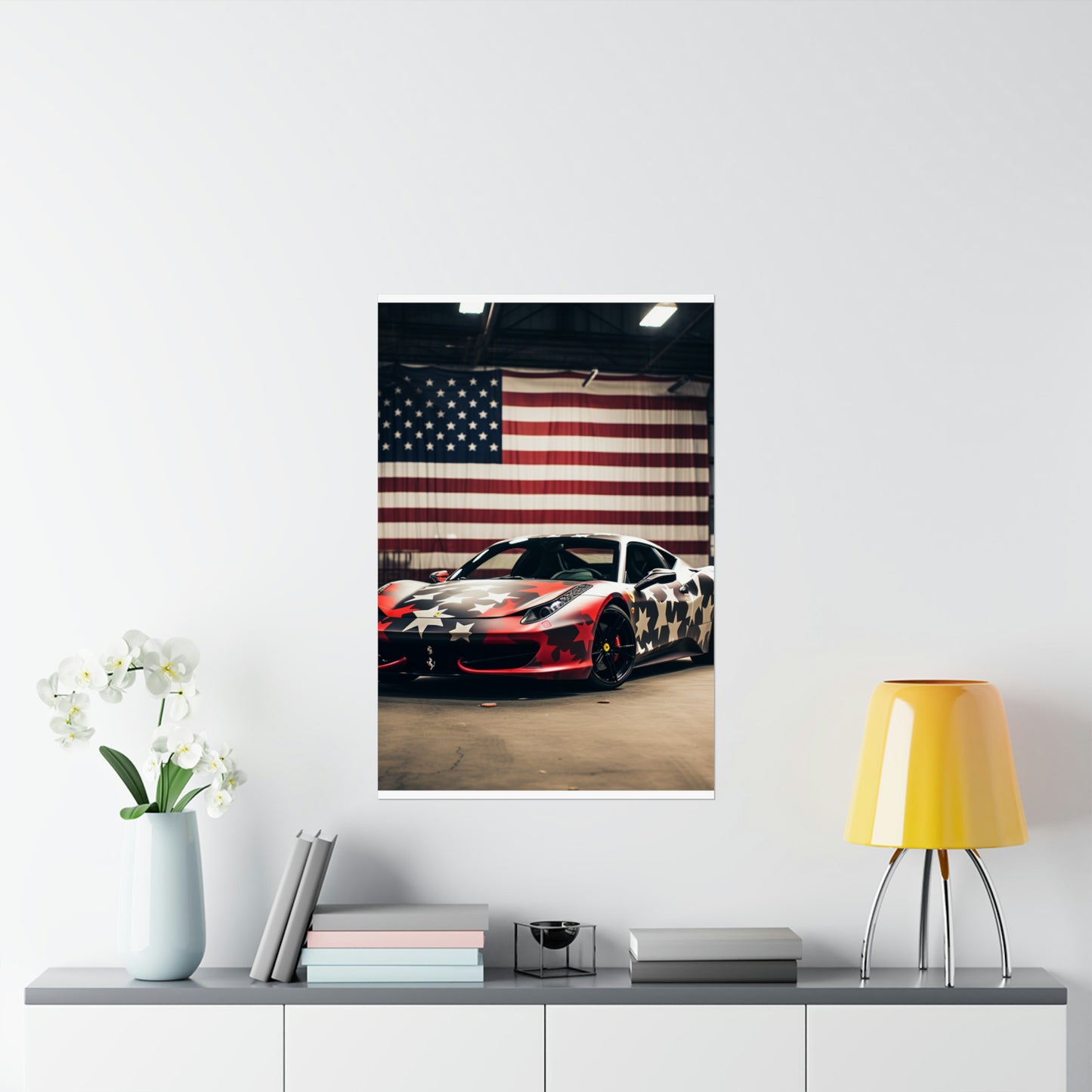 Premium Matte Vertical Posters American Flag Farrari 1