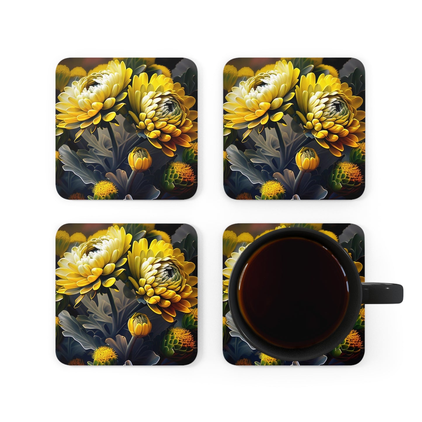 Corkwood Coaster Set Yellow Hermosas Flores Amarillas 2