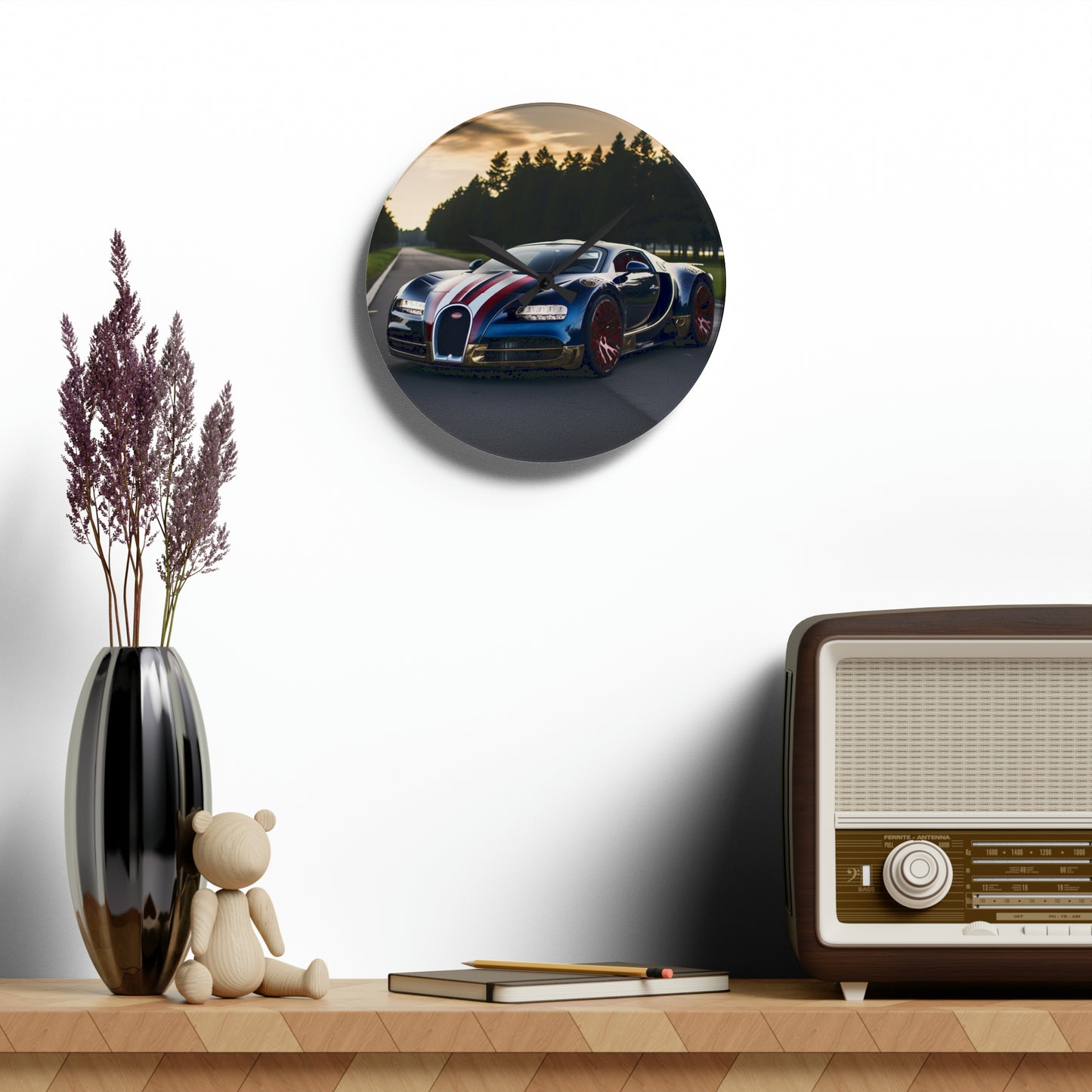 Acrylic Wall Clock Bugatti Flag American 1