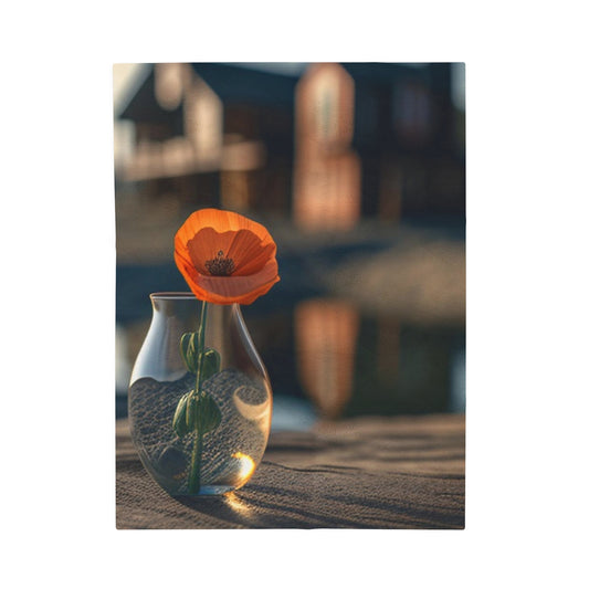 Velveteen Plush Blanket Orange Poppy in a Vase 4