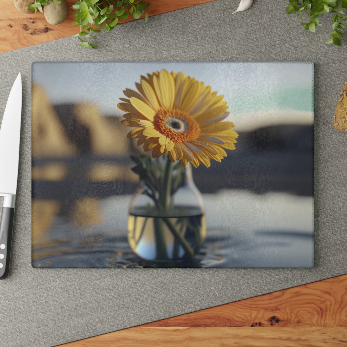 Glass Cutting Board yello Gerbera glass 4