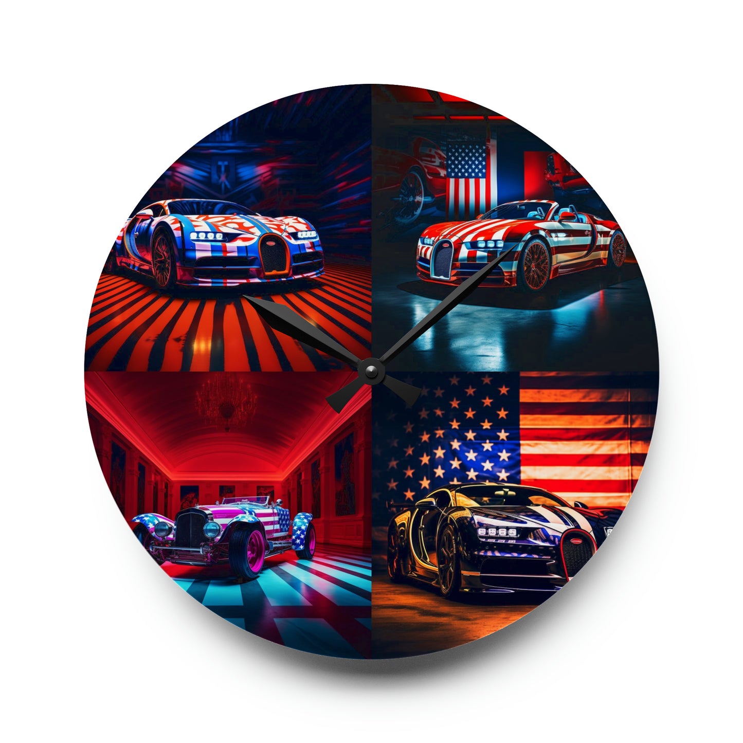 Acrylic Wall Clock Macro Bugatti American Flag 5