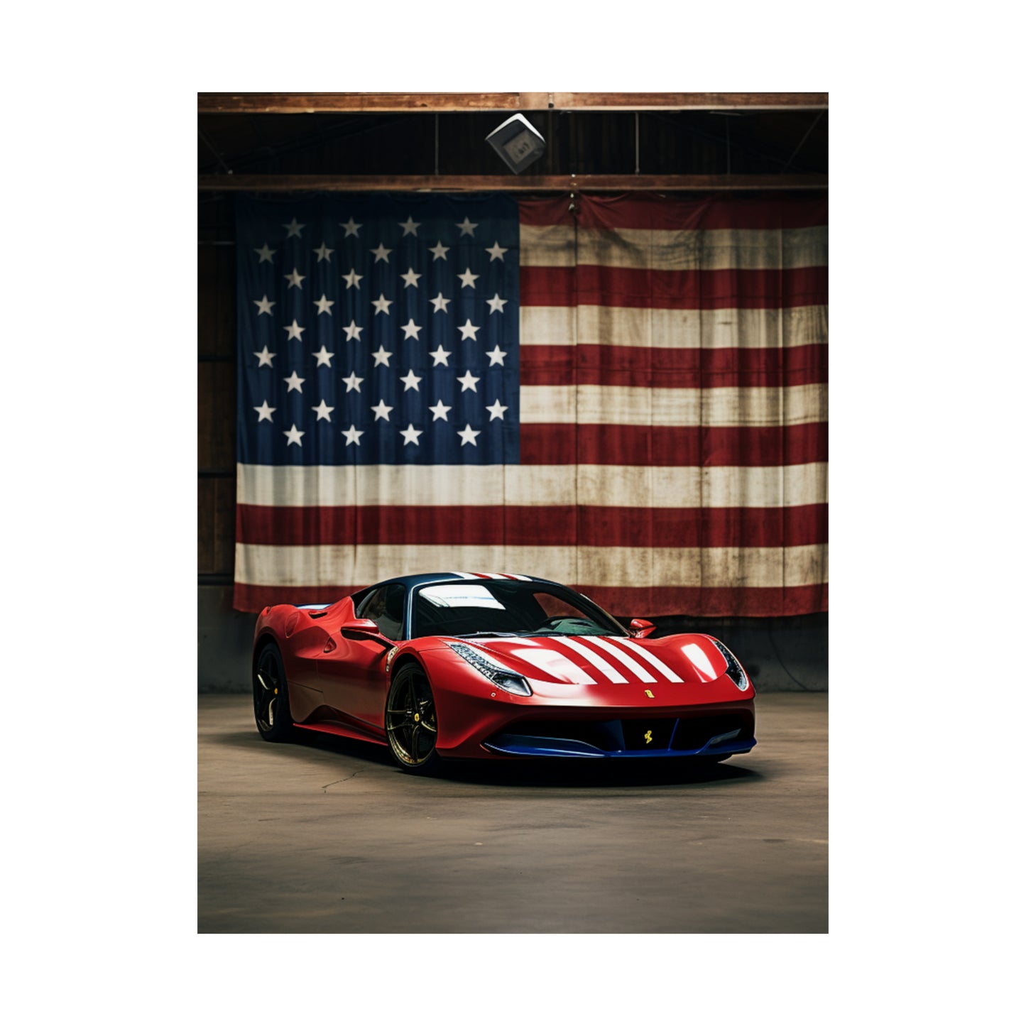 Premium Matte Vertical Posters American Flag Farrari 4