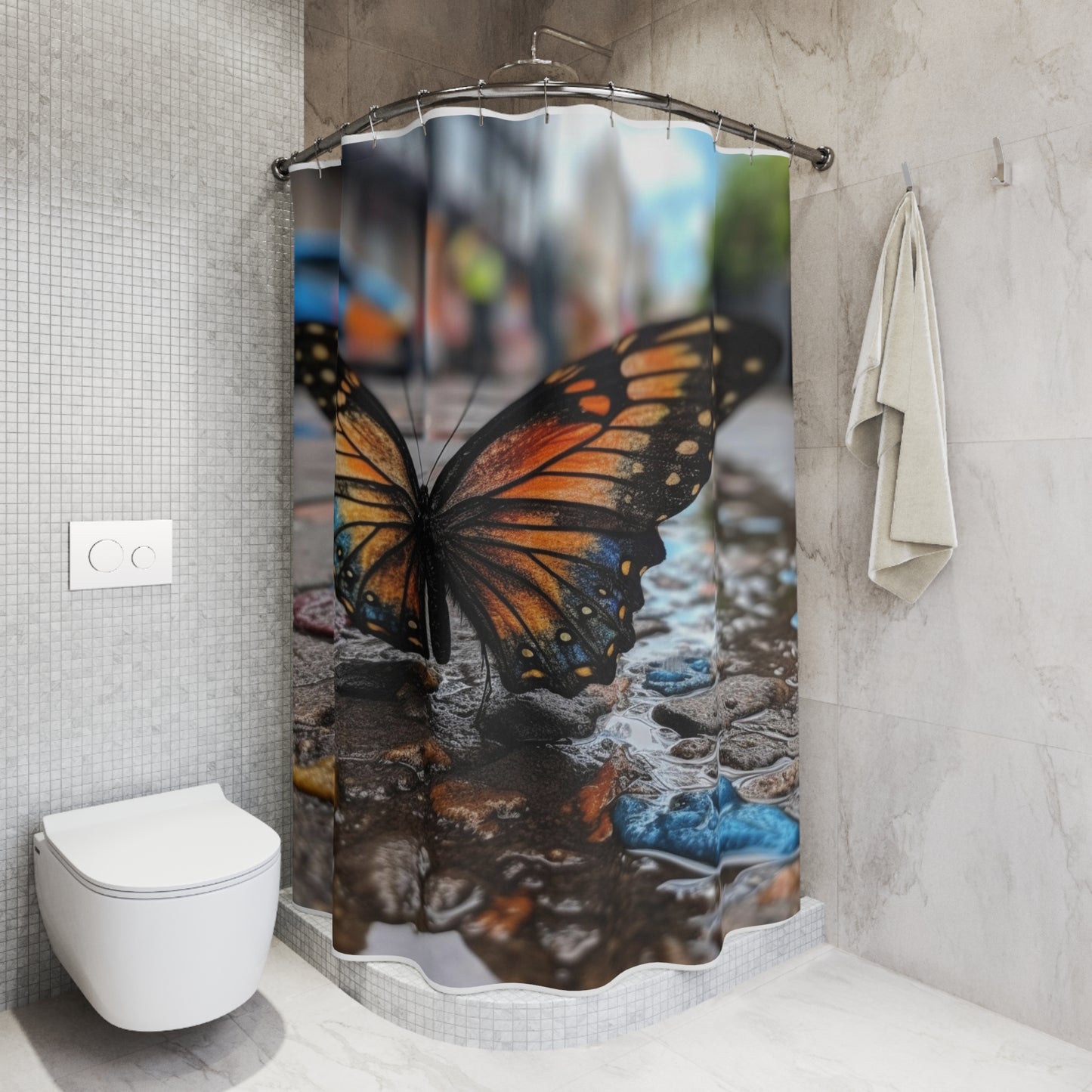 Polyester Shower Curtain Water Butterfly Street 4