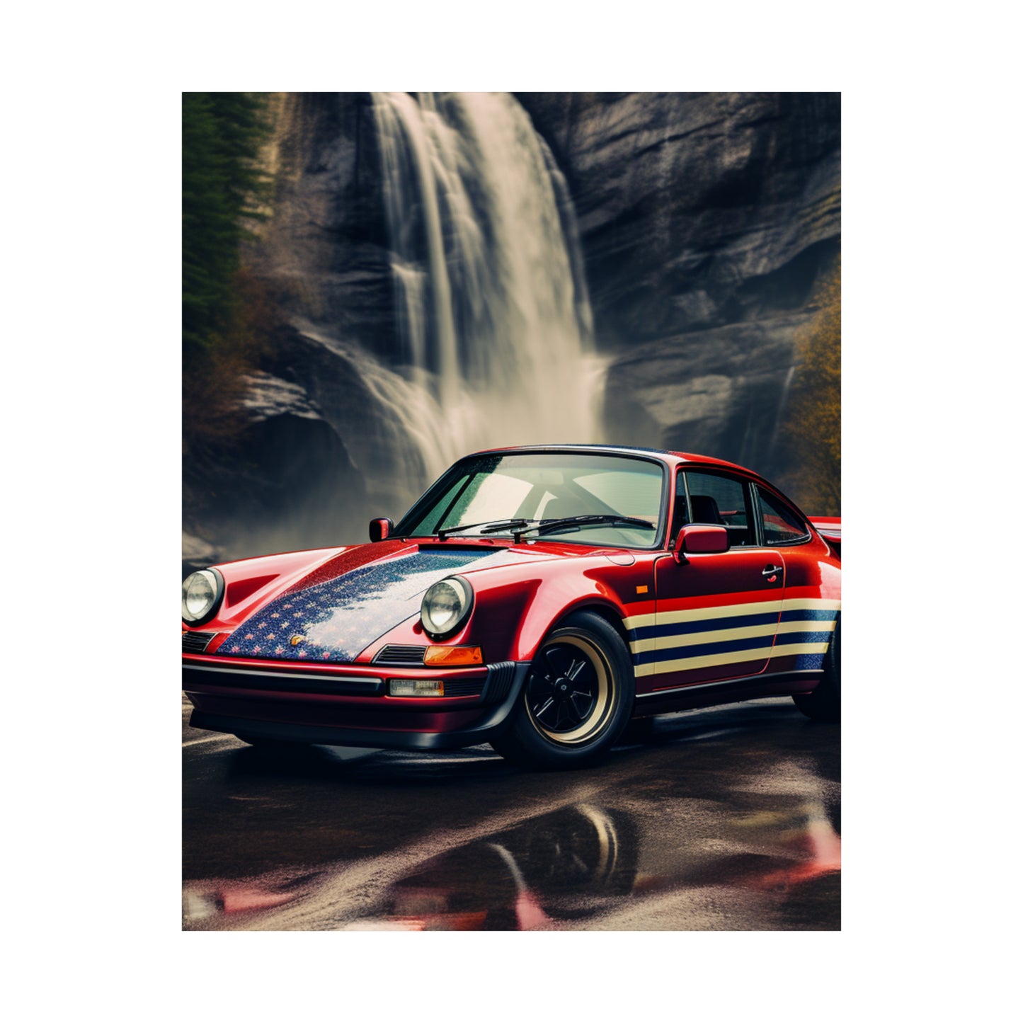 Premium Matte Vertical Posters American Flag Porsche Abstract 1