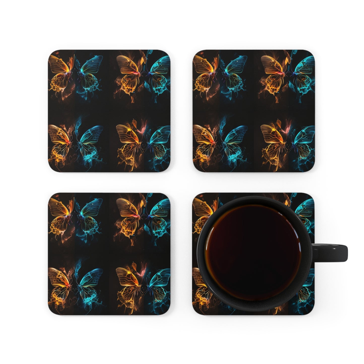 Corkwood Coaster Set Kiss Neon Butterfly 5