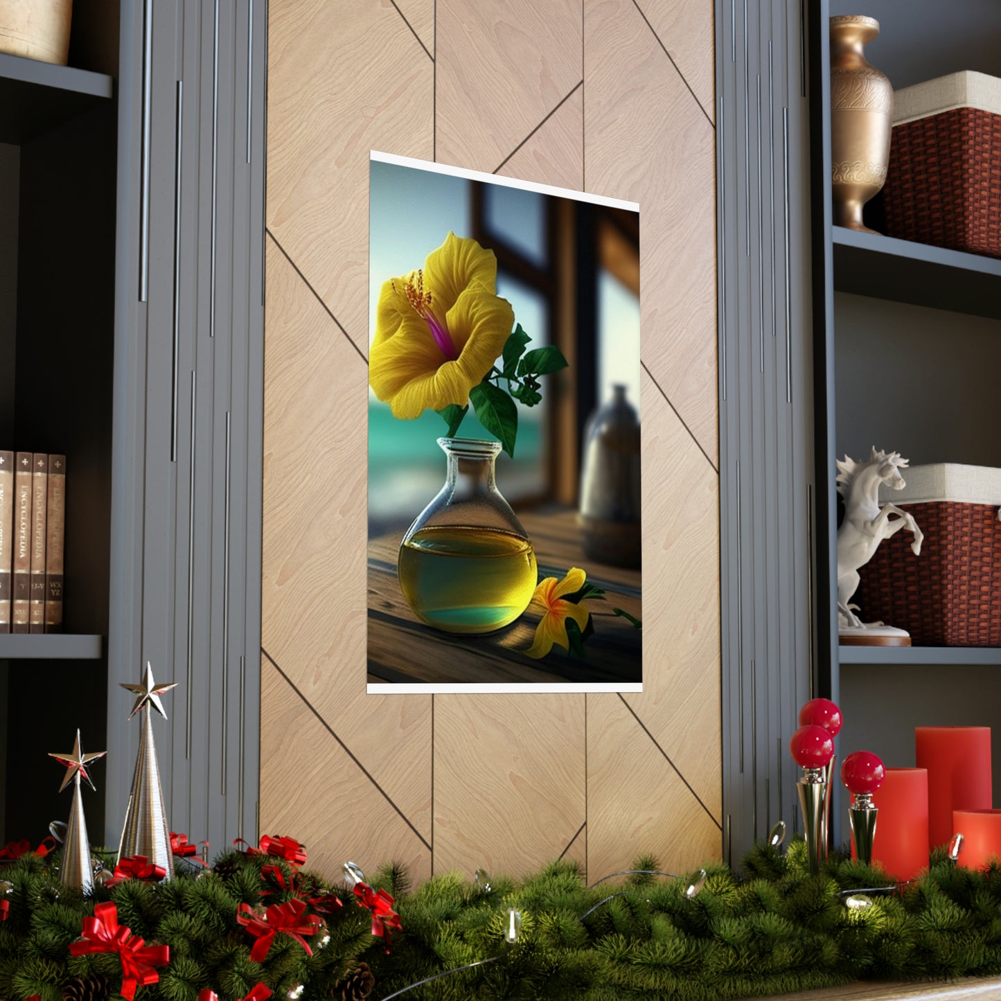 Premium Matte Vertical Posters Yellow Hibiscus Wood 1