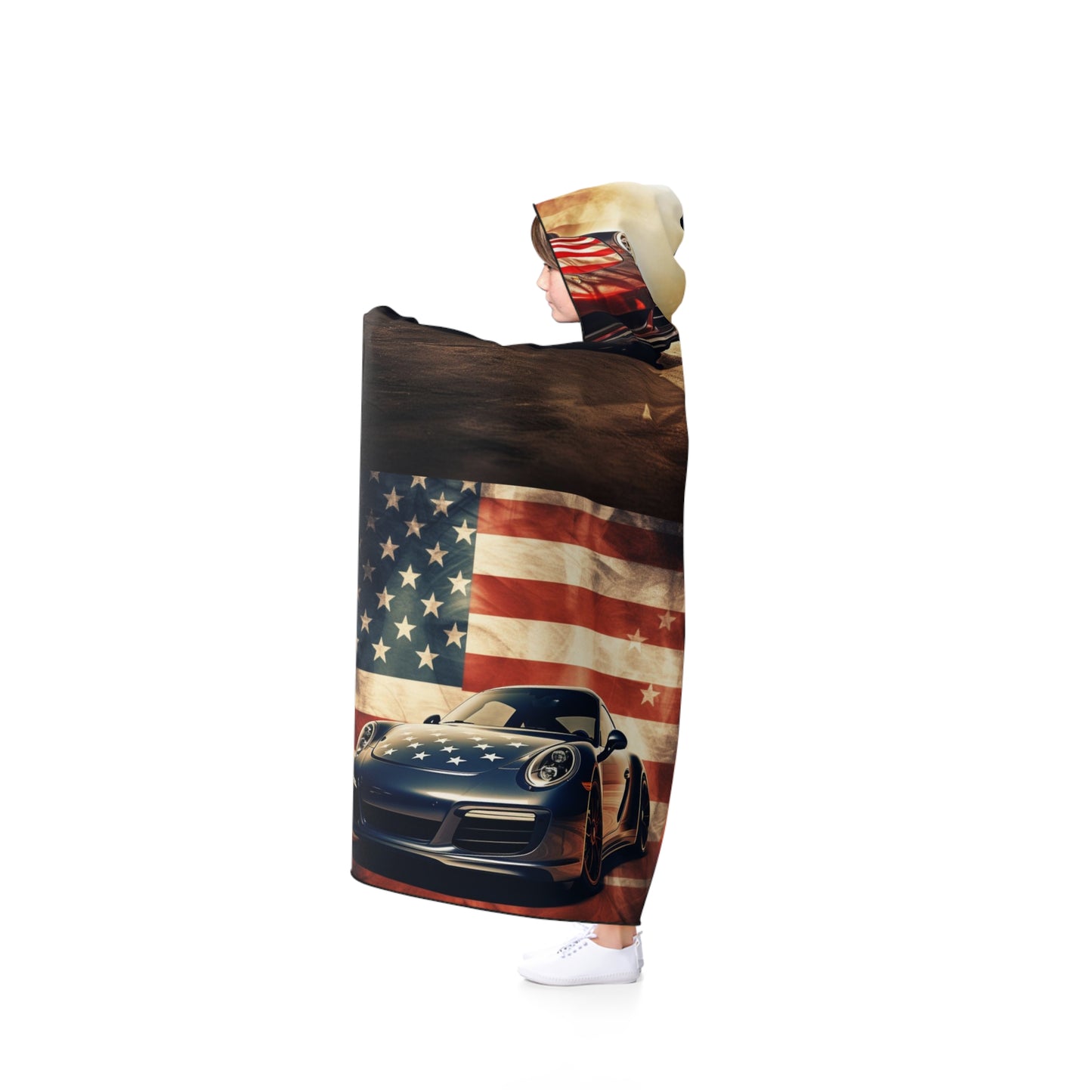 Hooded Blanket Abstract American Flag Background Porsche 5