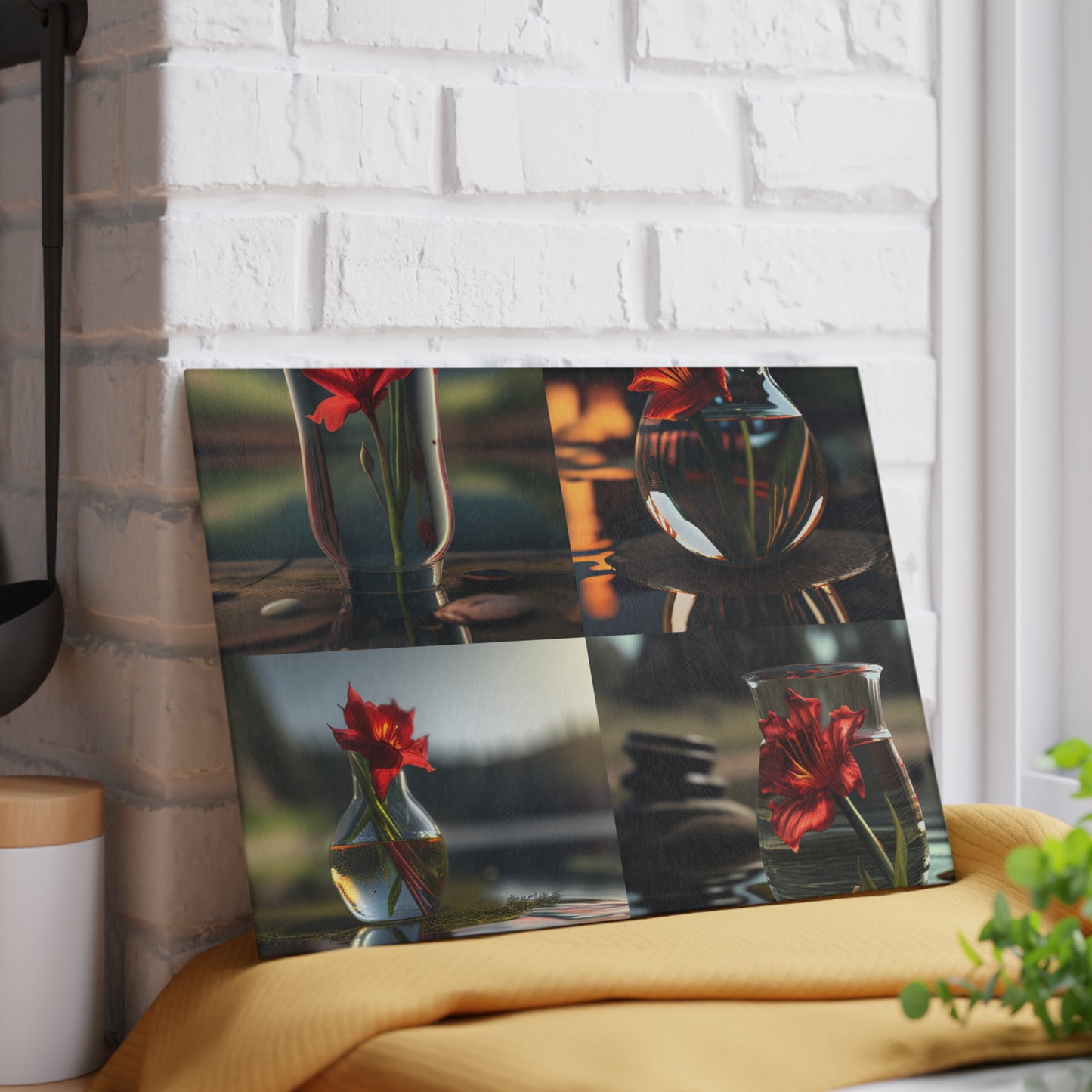 Glass Cutting Board Red Lily in a Glass vase 5