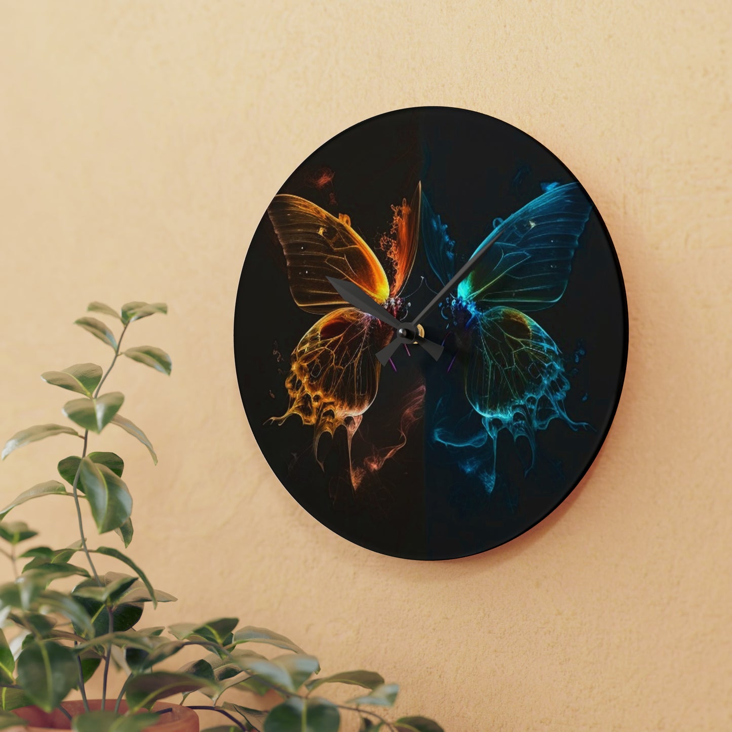 Acrylic Wall Clock Kiss Neon Butterfly 1