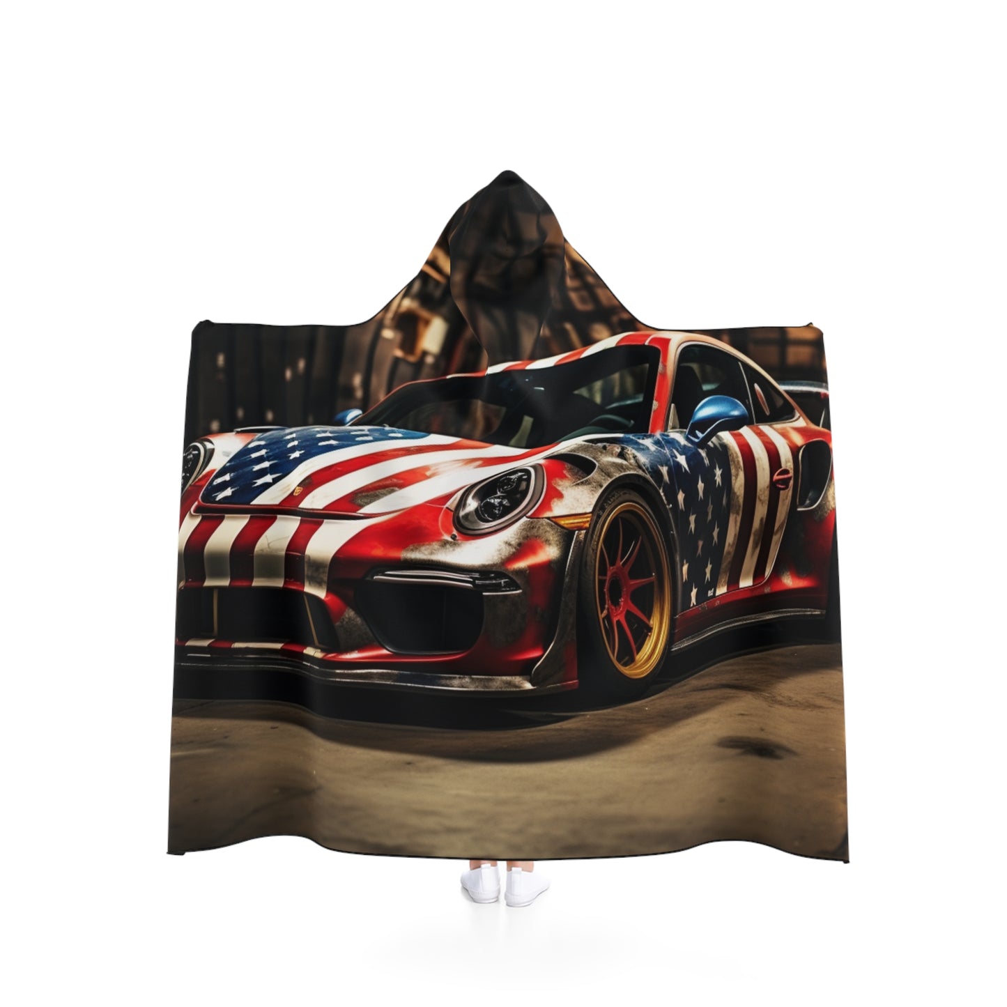 Hooded Blanket American Flag Porsche 4