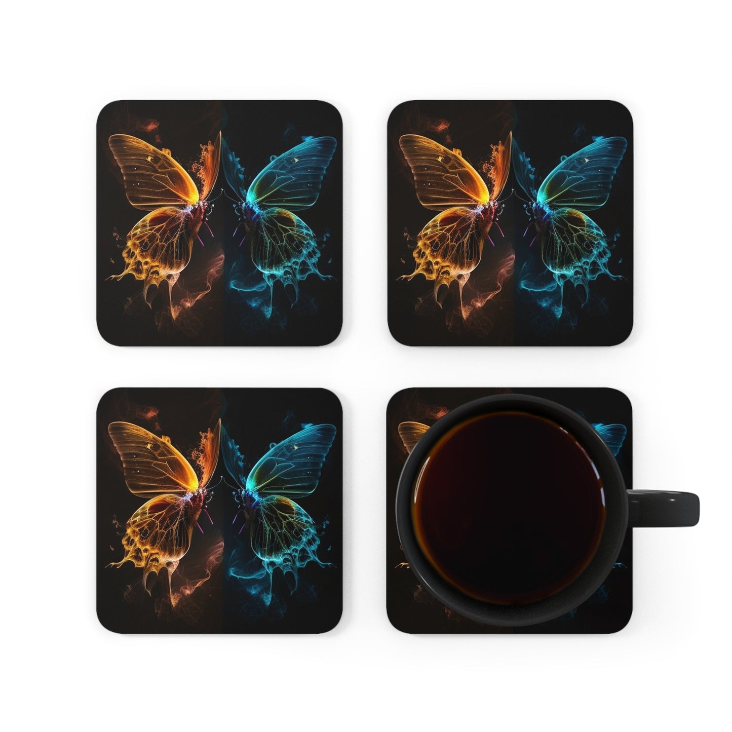 Corkwood Coaster Set Kiss Neon Butterfly 1