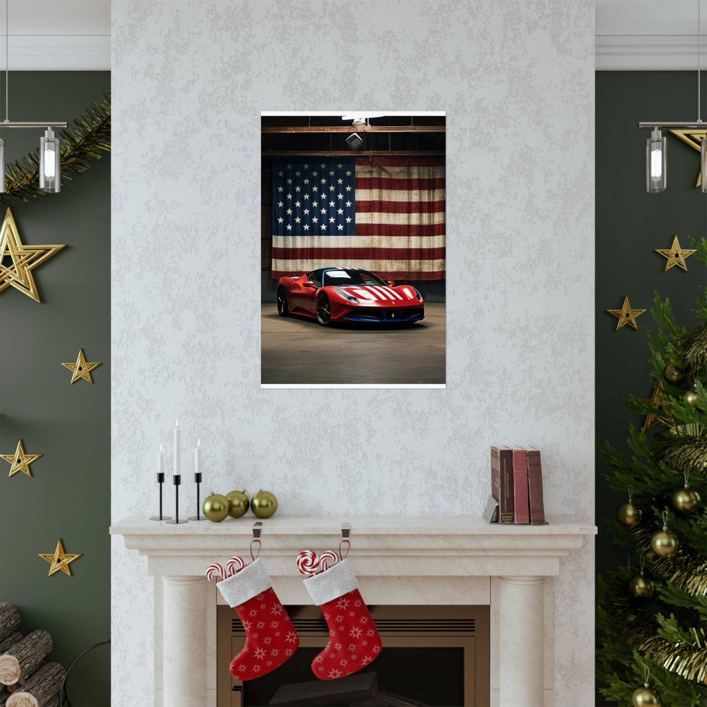 Premium Matte Vertical Posters American Flag Farrari 4