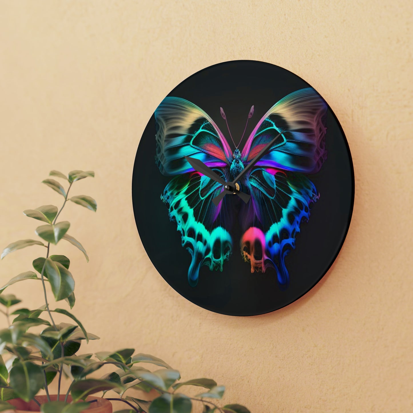 Acrylic Wall Clock Neon Butterfly Fusion 2