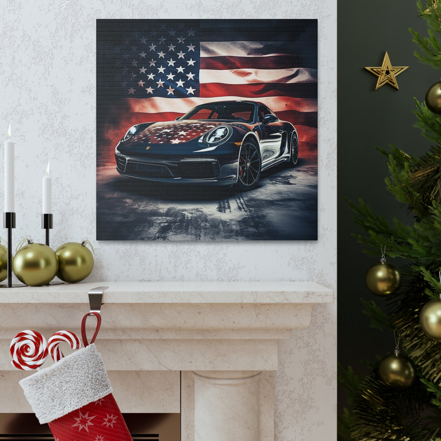 Canvas Gallery Wraps Abstract American Flag Background Porsche 2