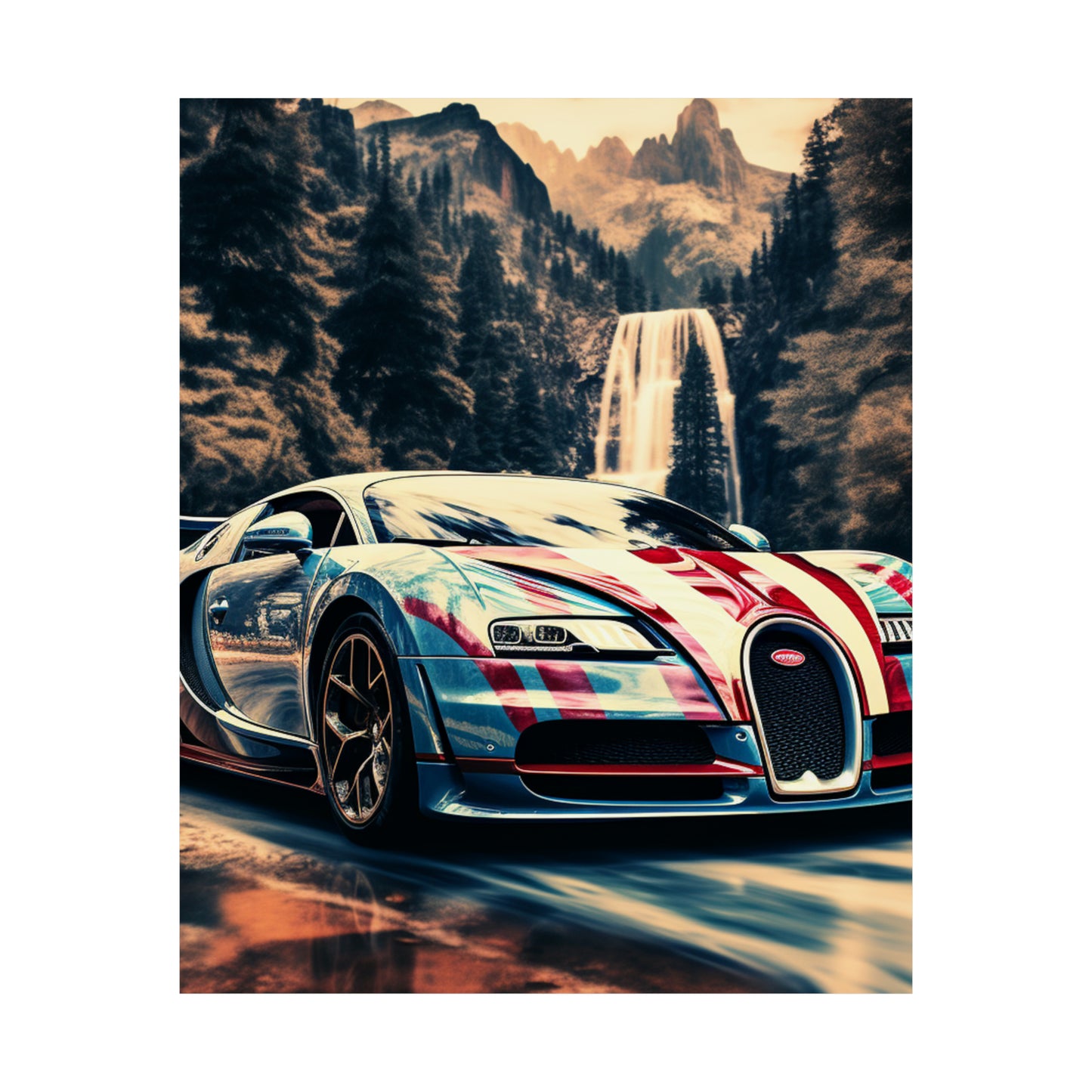 Premium Matte Vertical Posters Bugatti Waterfall 1