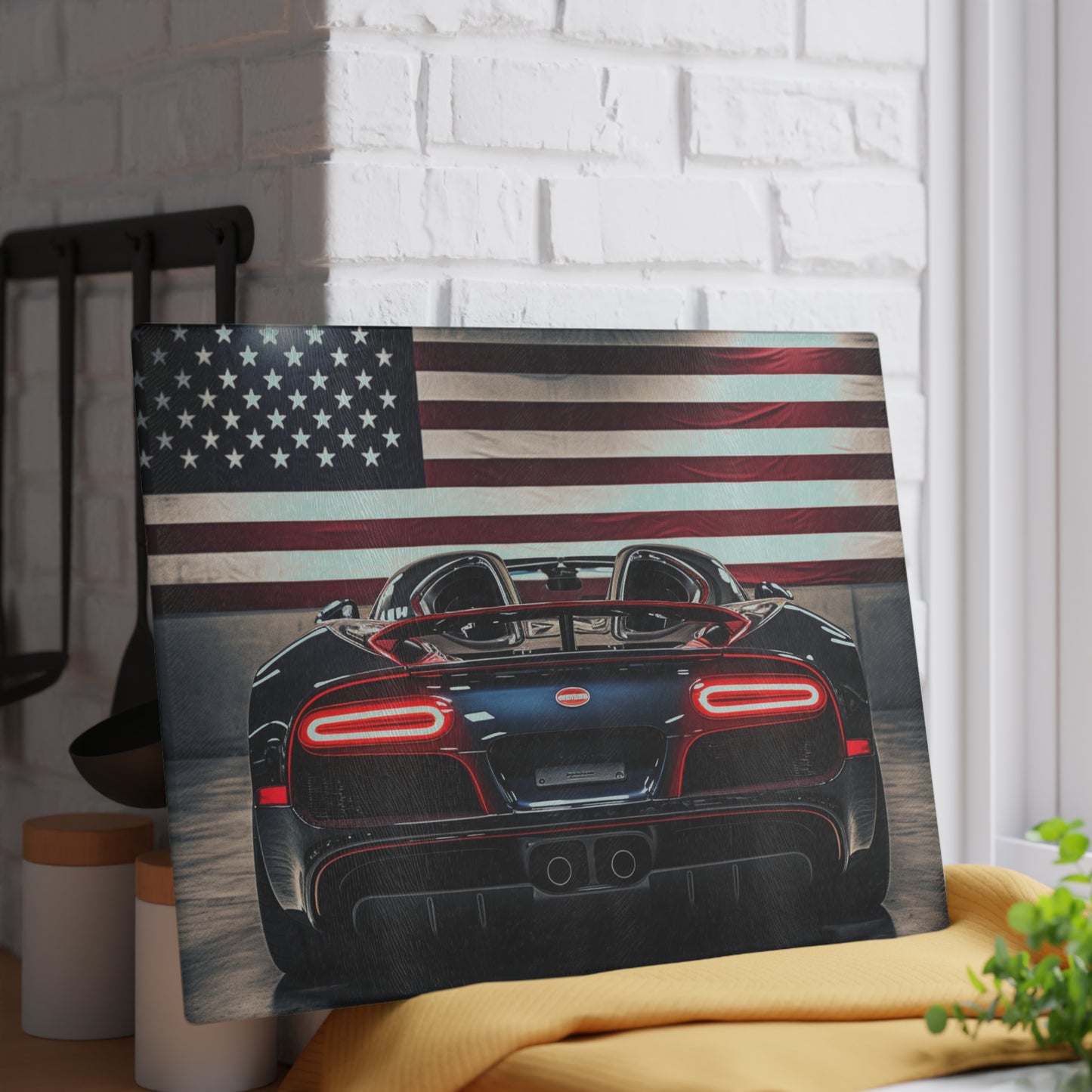 Glass Cutting Board American Flag Background Bugatti 4