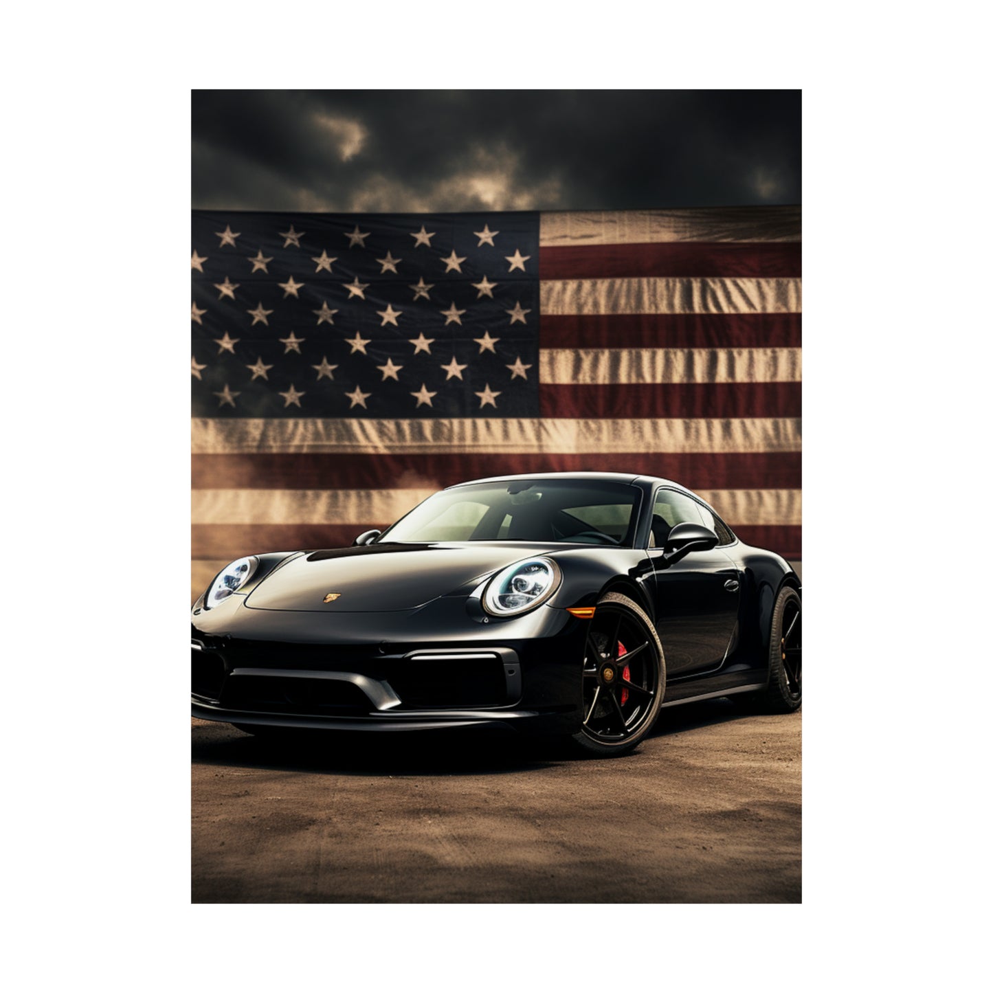 Premium Matte Vertical Posters American Flag Background Porsche 4
