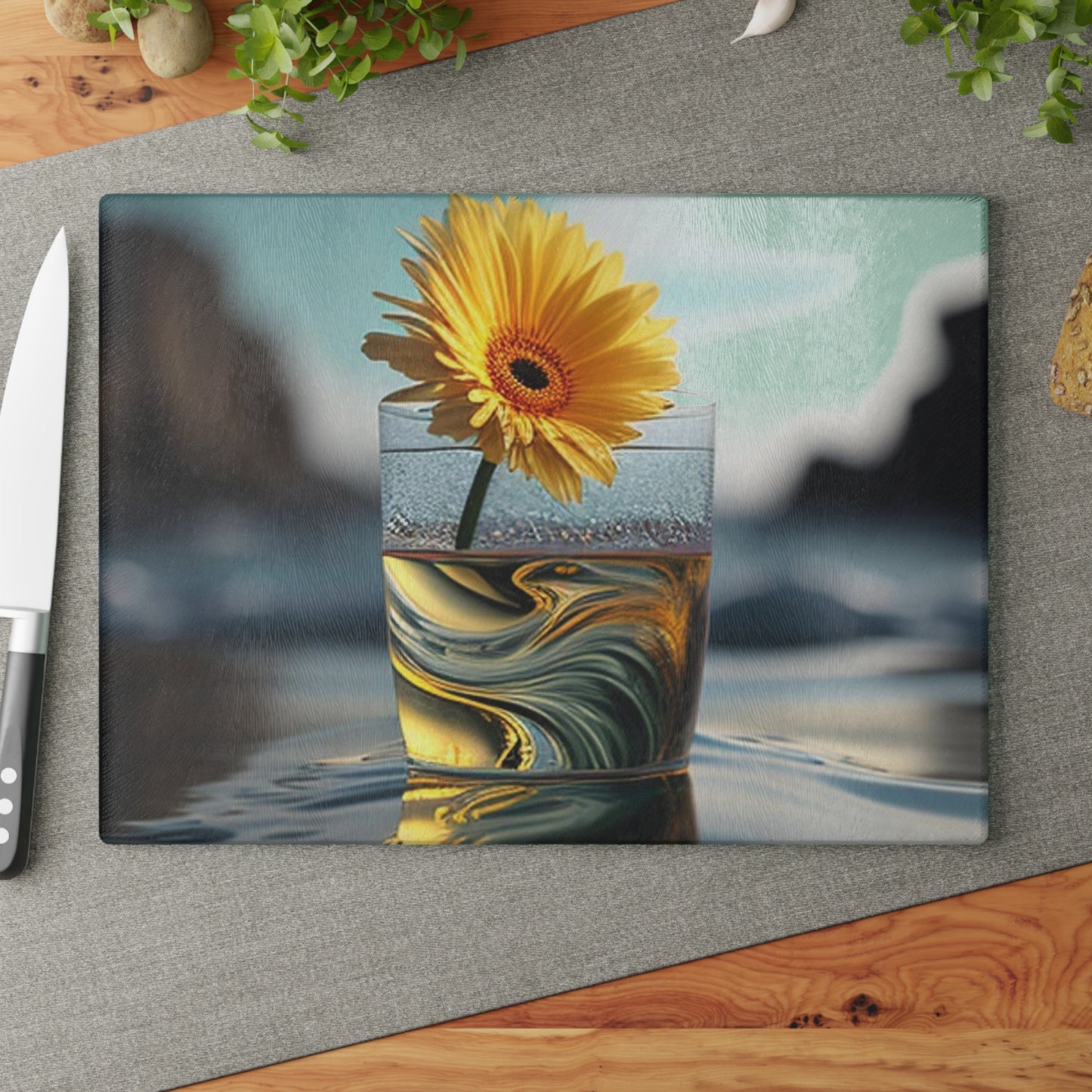 Glass Cutting Board yello Gerbera glass 2