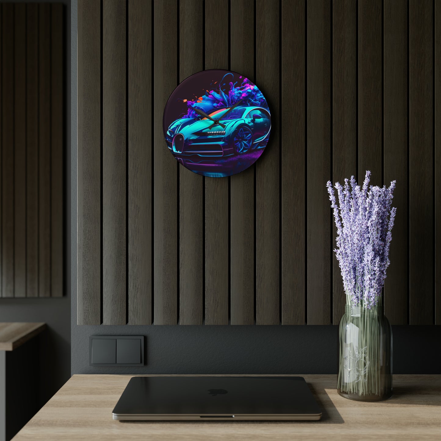 Acrylic Wall Clock Bugatti Neon Chiron 3