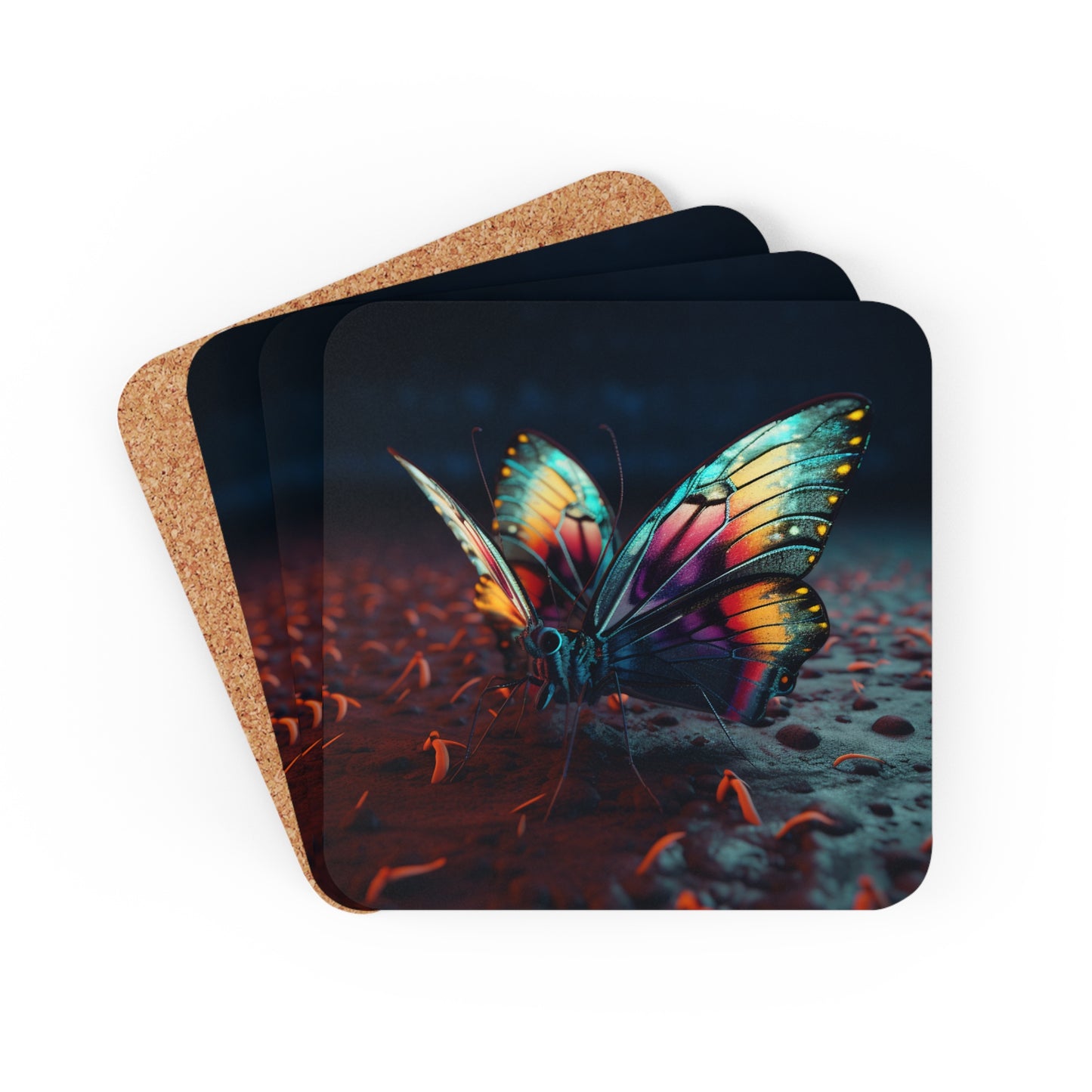 Corkwood Coaster Set Hyper Colorful Butterfly Macro 1