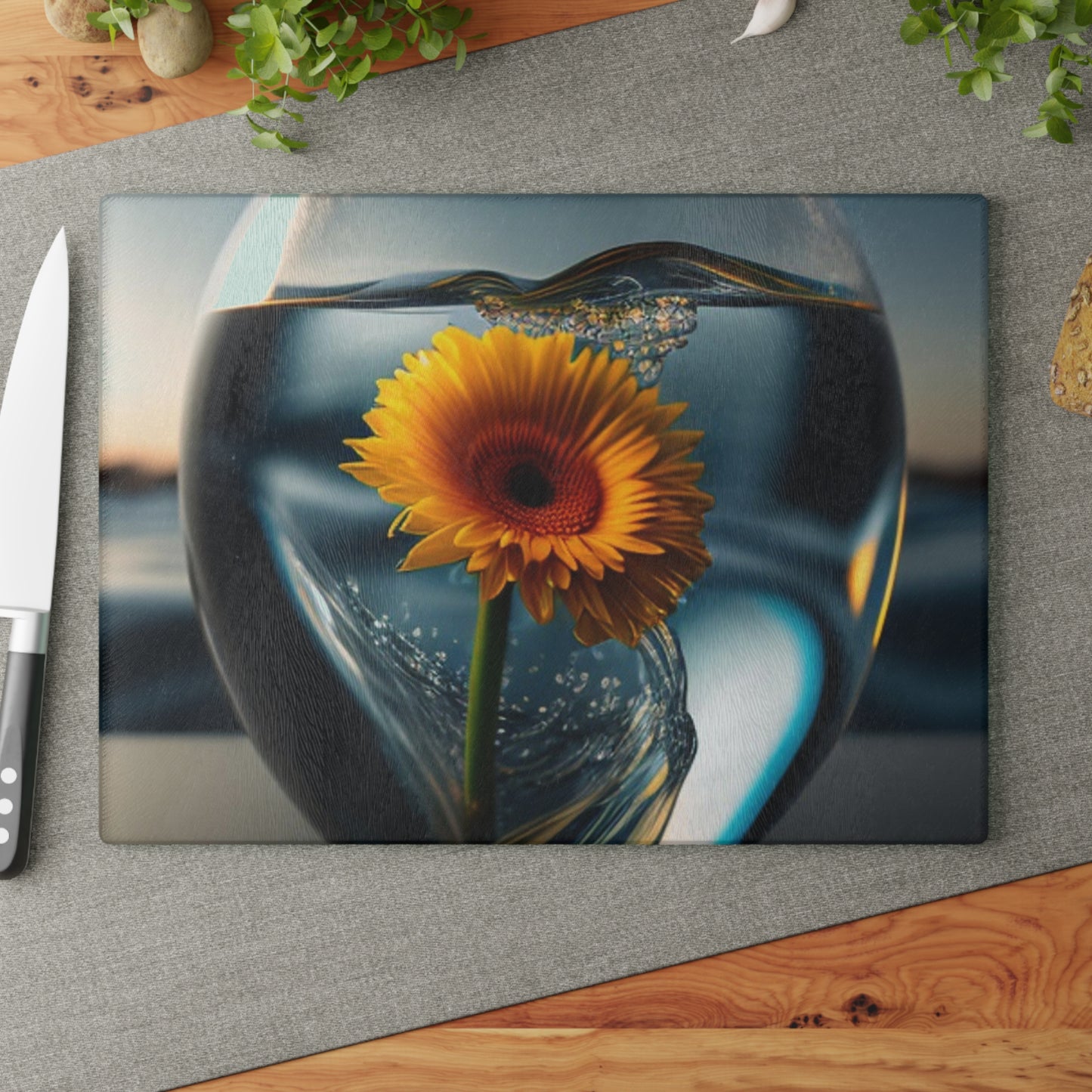 Glass Cutting Board yello Gerbera glass 3