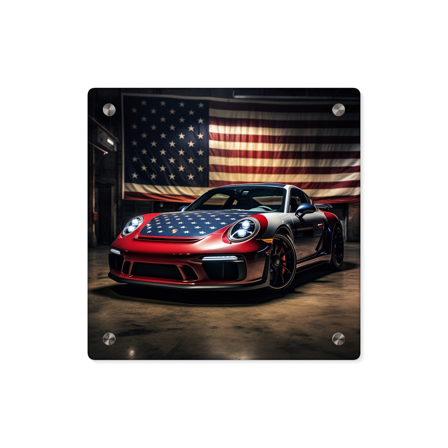 Acrylic Wall Art Panels American Flag Background Porsche 1