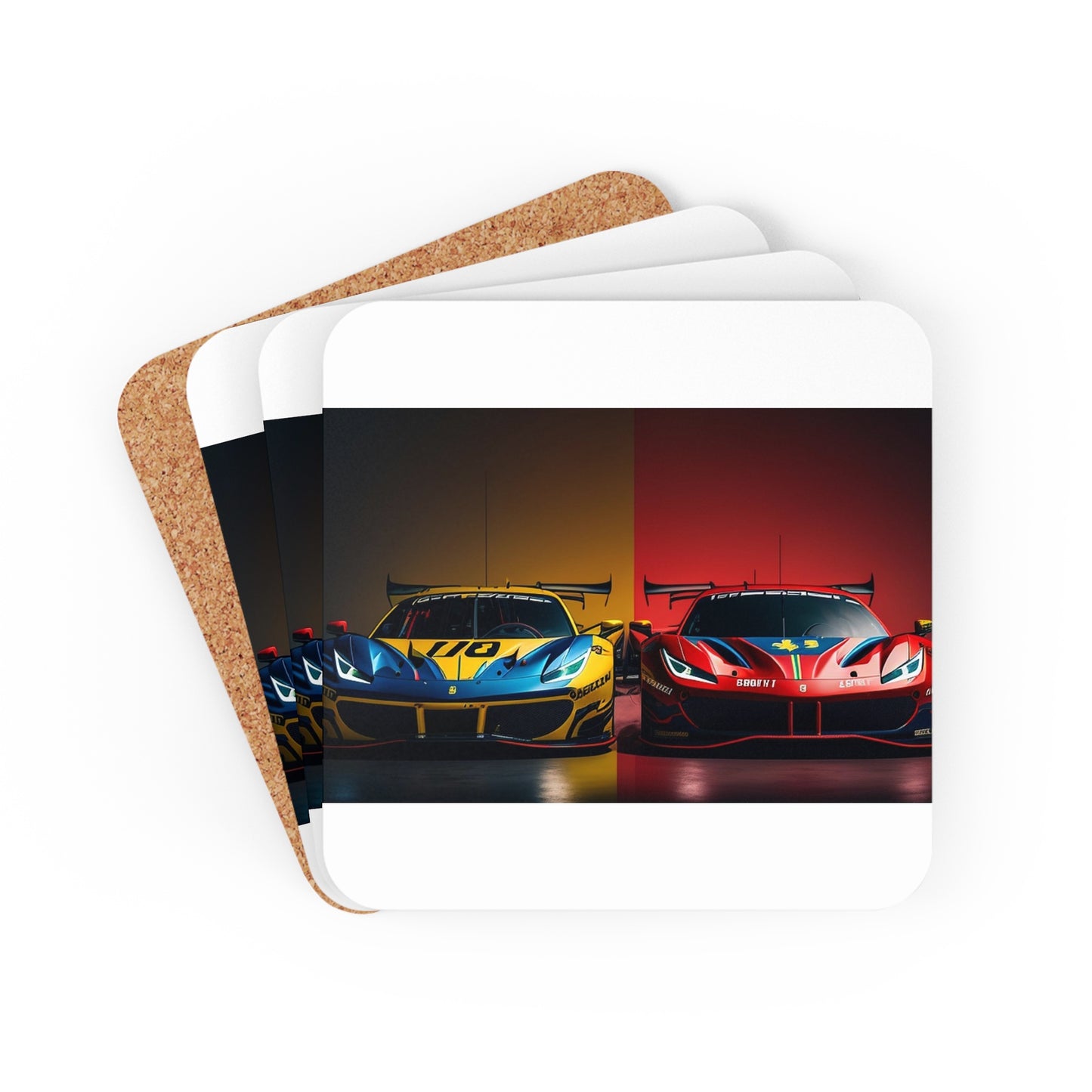 Corkwood Coaster Set Ferrari Red Blue 3