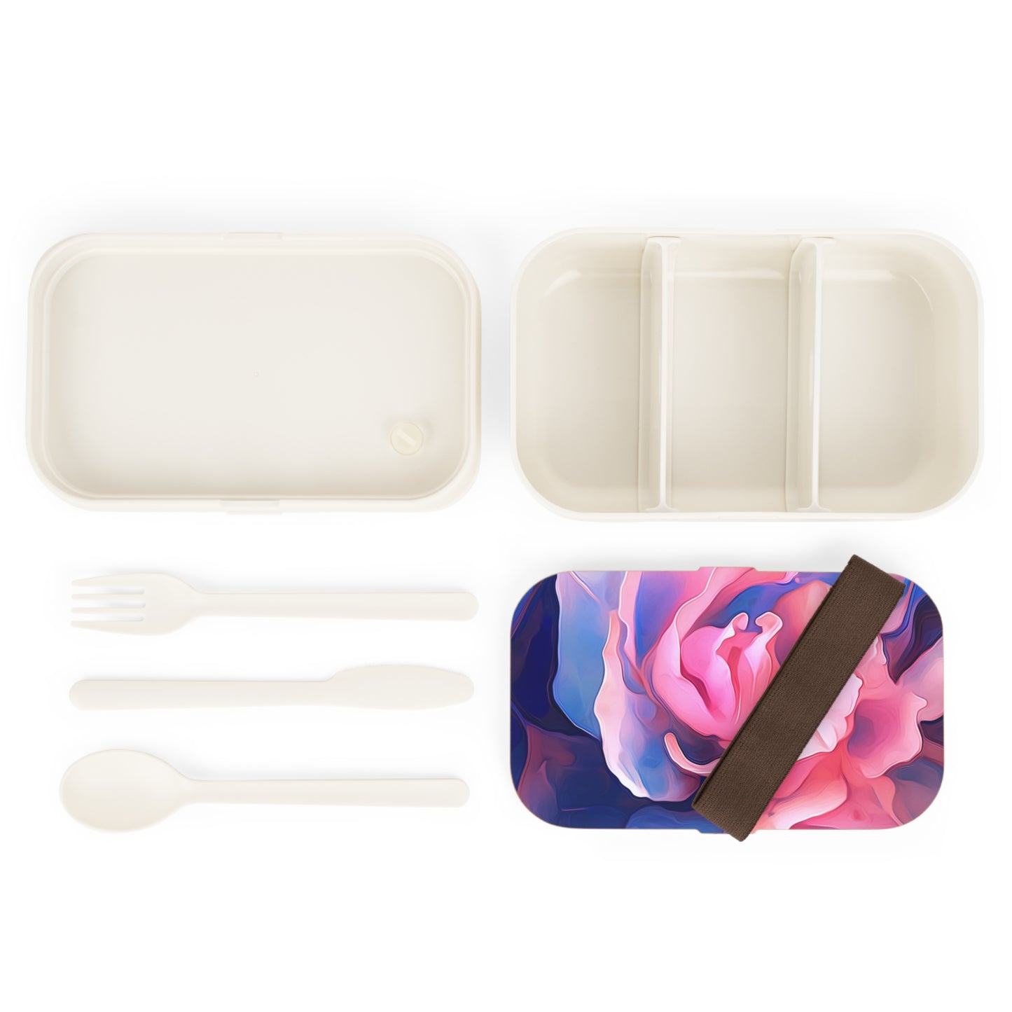 Bento Lunch Box Pink & Blue Tulip Rose 1