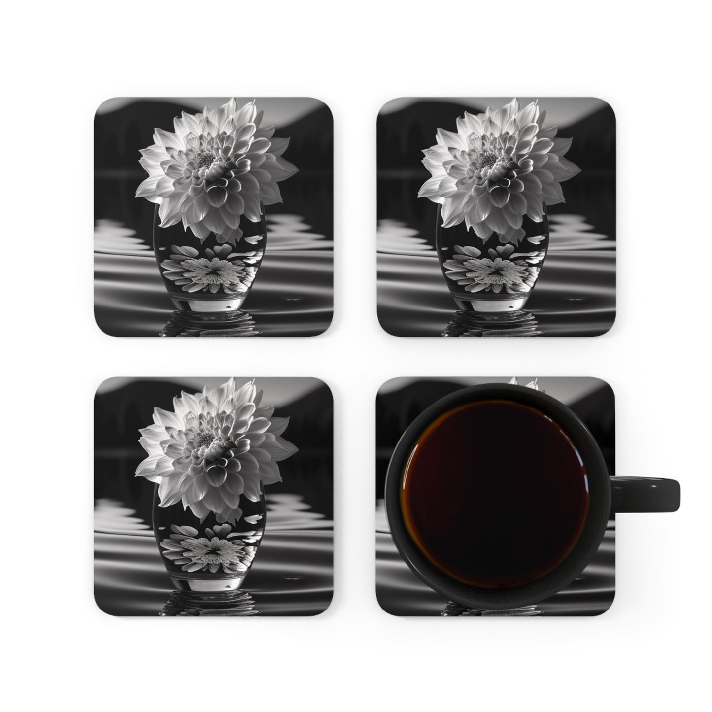 Corkwood Coaster Set White Dahlia 4