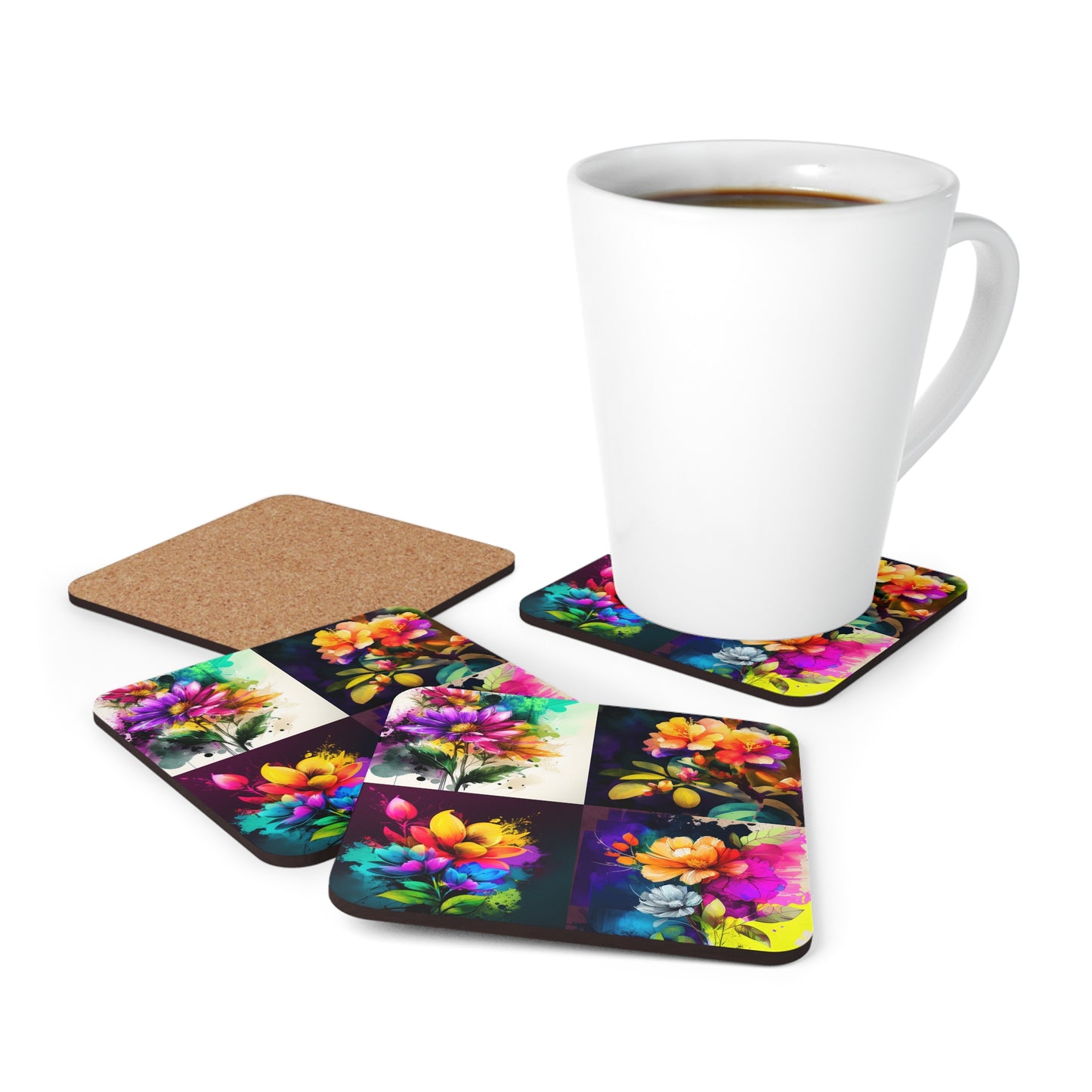 Corkwood Coaster Set Bright Spring Flowers 5