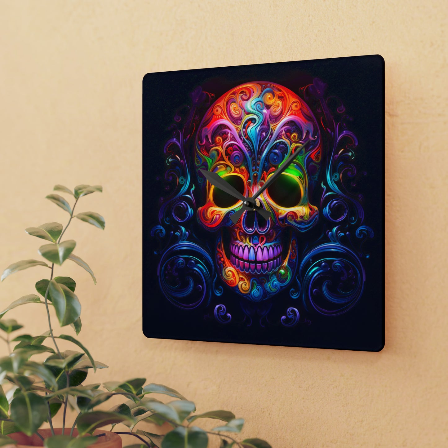 Acrylic Wall Clock Macro Skull Color 2