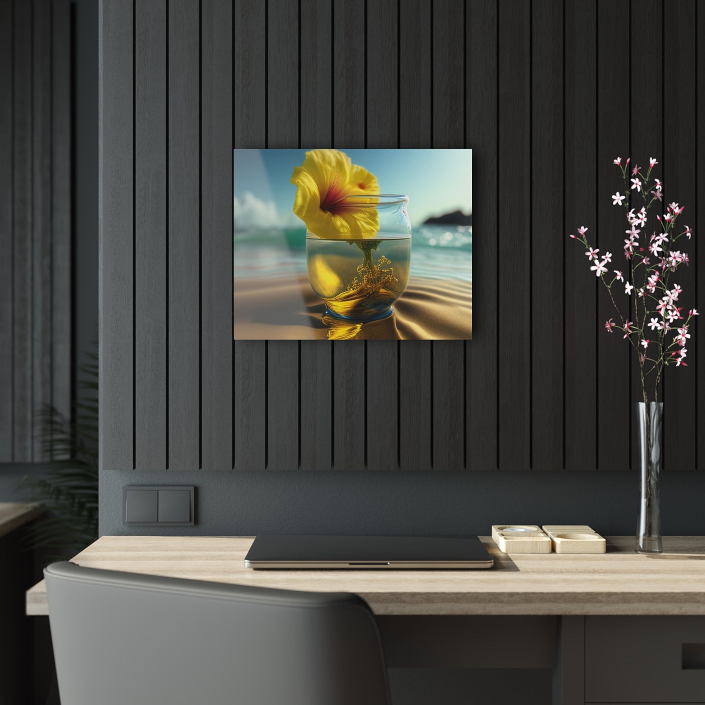 Acrylic Prints Yellow Hibiscus glass 1