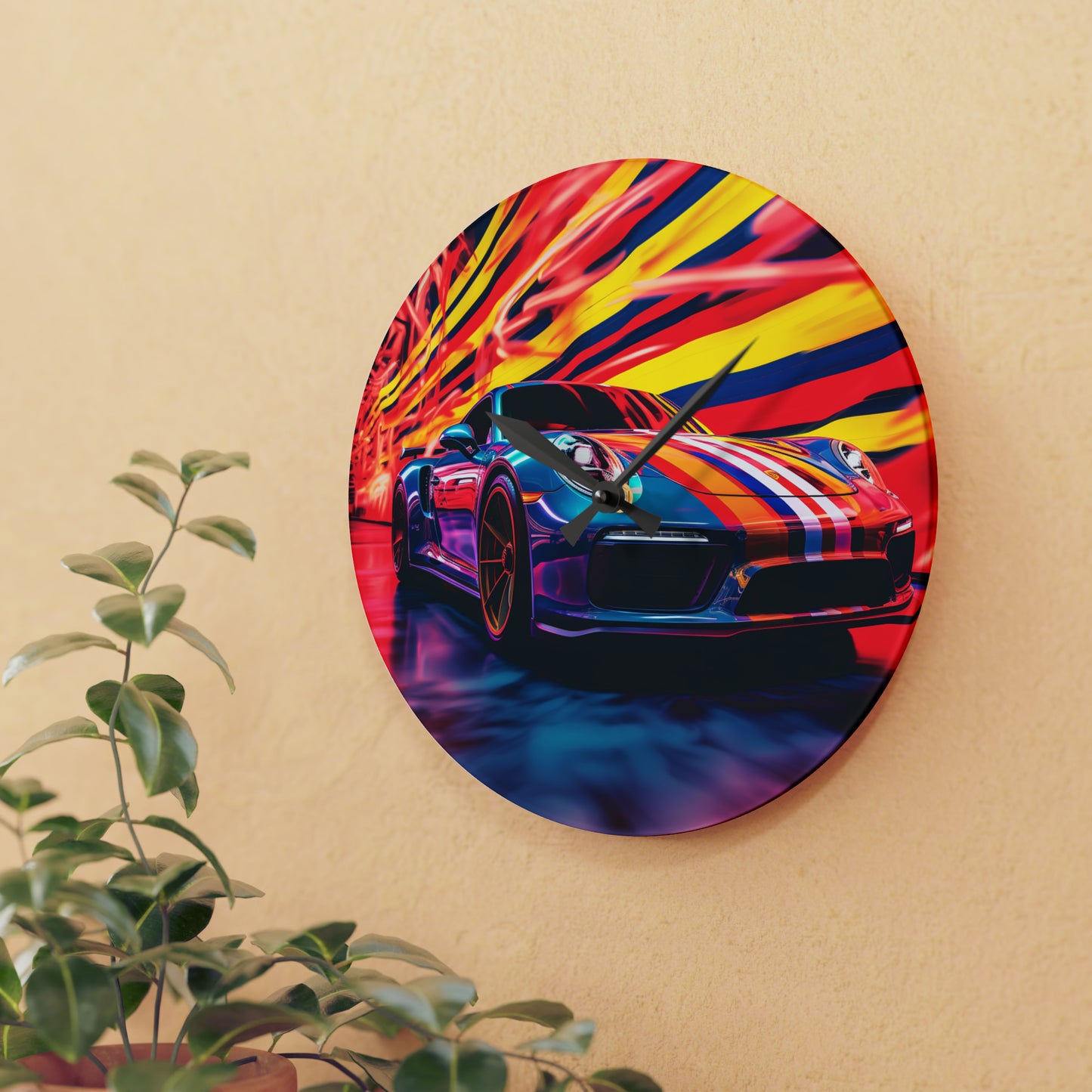 Acrylic Wall Clock Macro American Flag Porsche 2