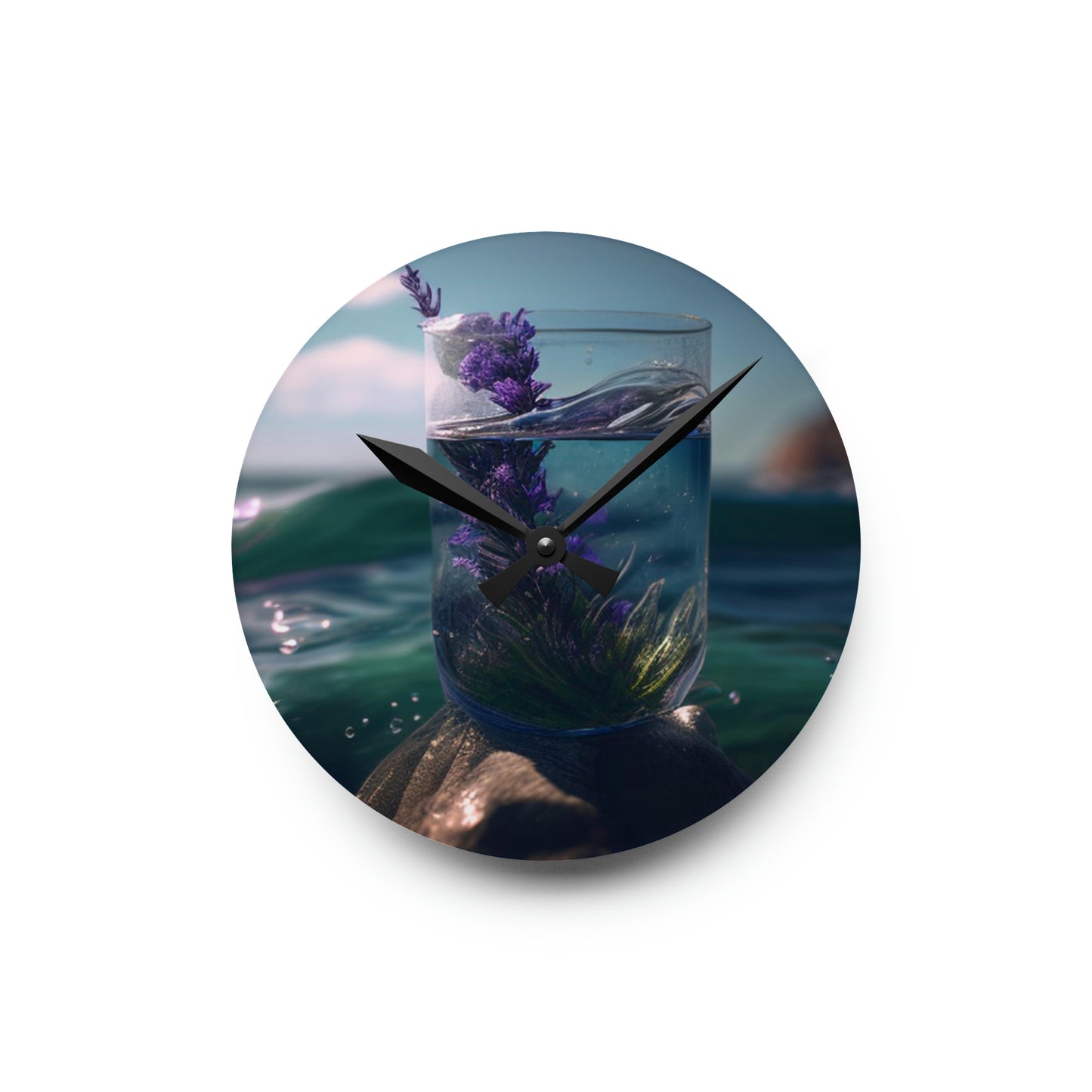 Acrylic Wall Clock Lavender in a vase 2