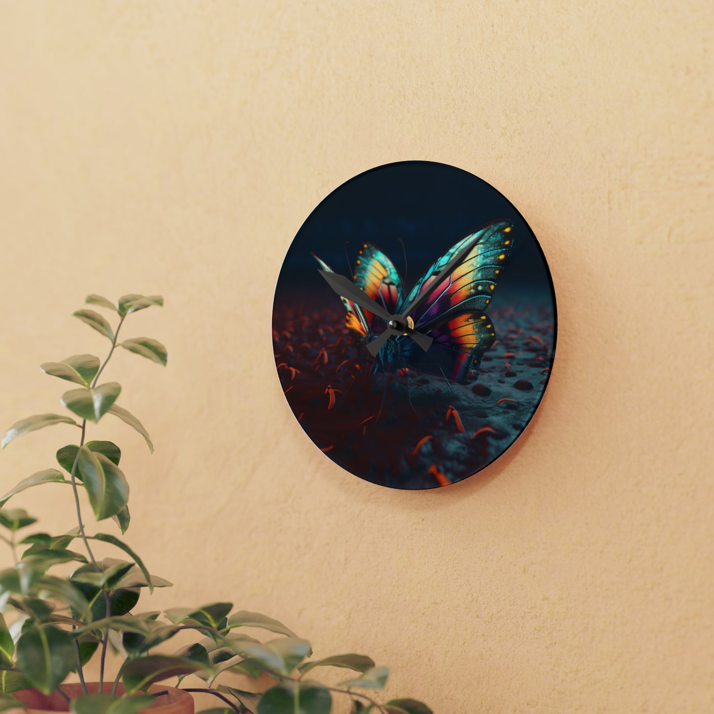 Acrylic Wall Clock Hyper Colorful Butterfly Macro 1