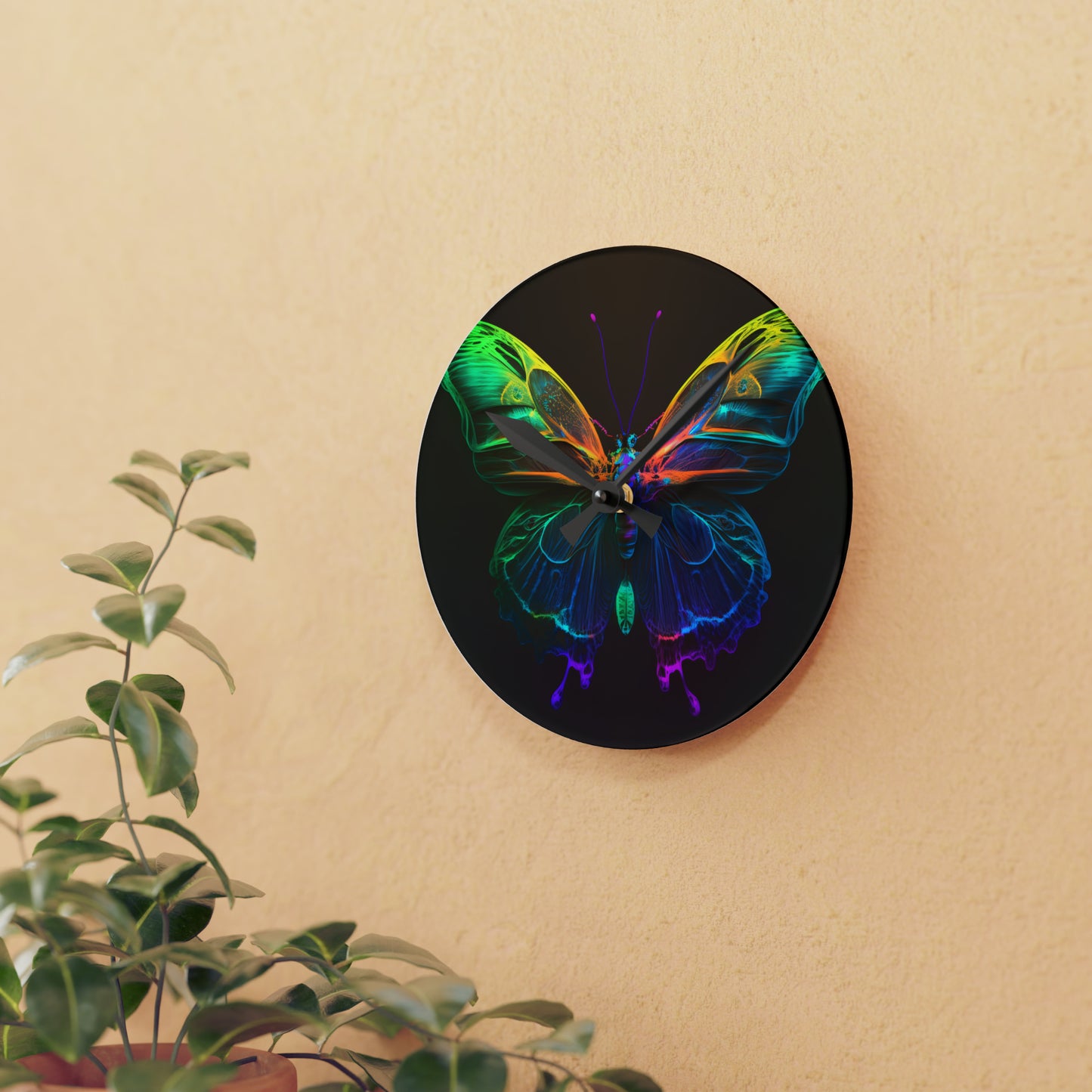 Acrylic Wall Clock Raw Hyper Color Butterfly 3