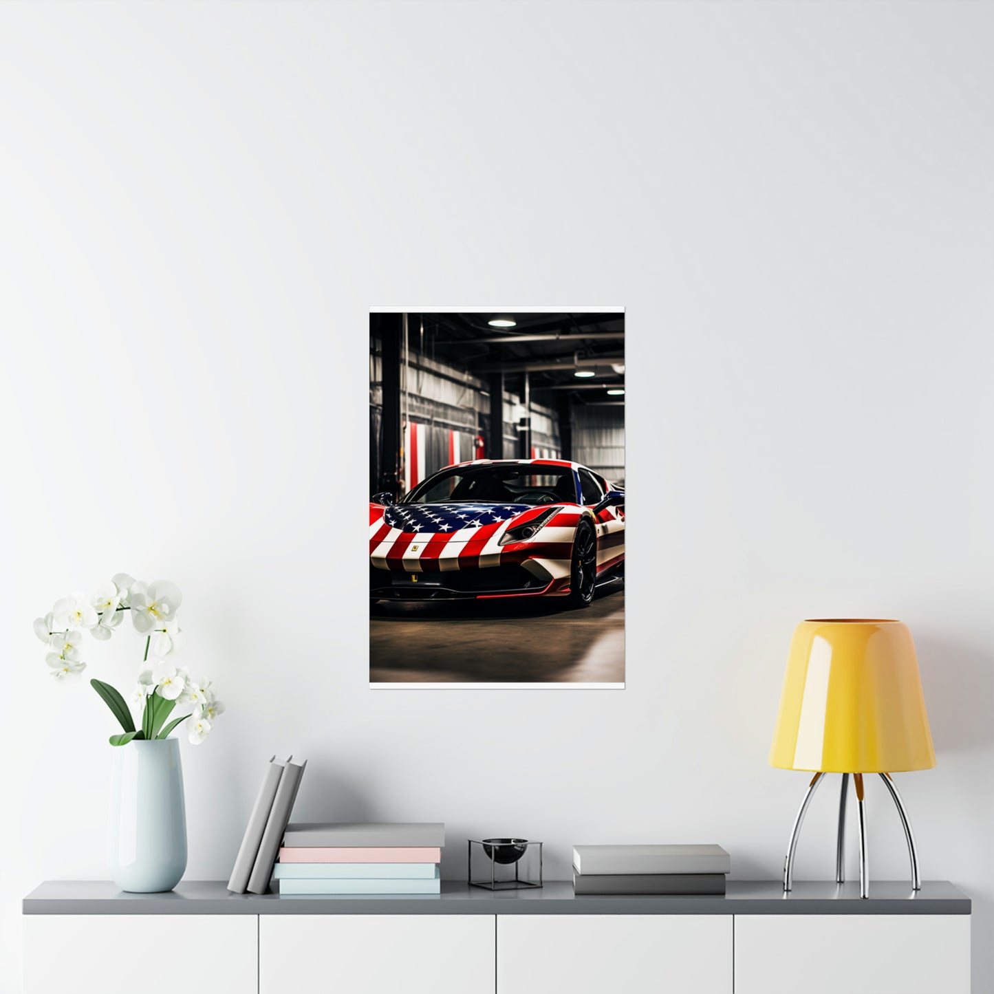 Premium Matte Vertical Posters American Flag Farrari 3