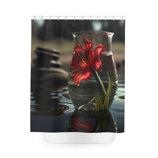 Polyester Shower Curtain Red Lily in a Glass vase 4