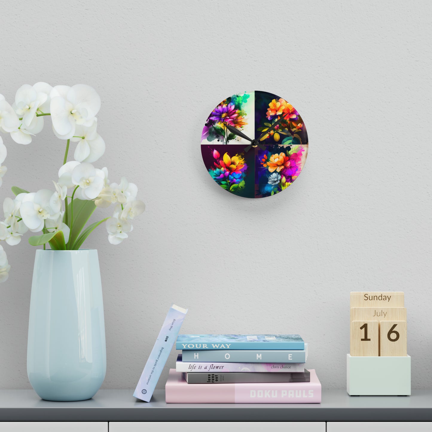 Acrylic Wall Clock Bright Spring Flowers 5