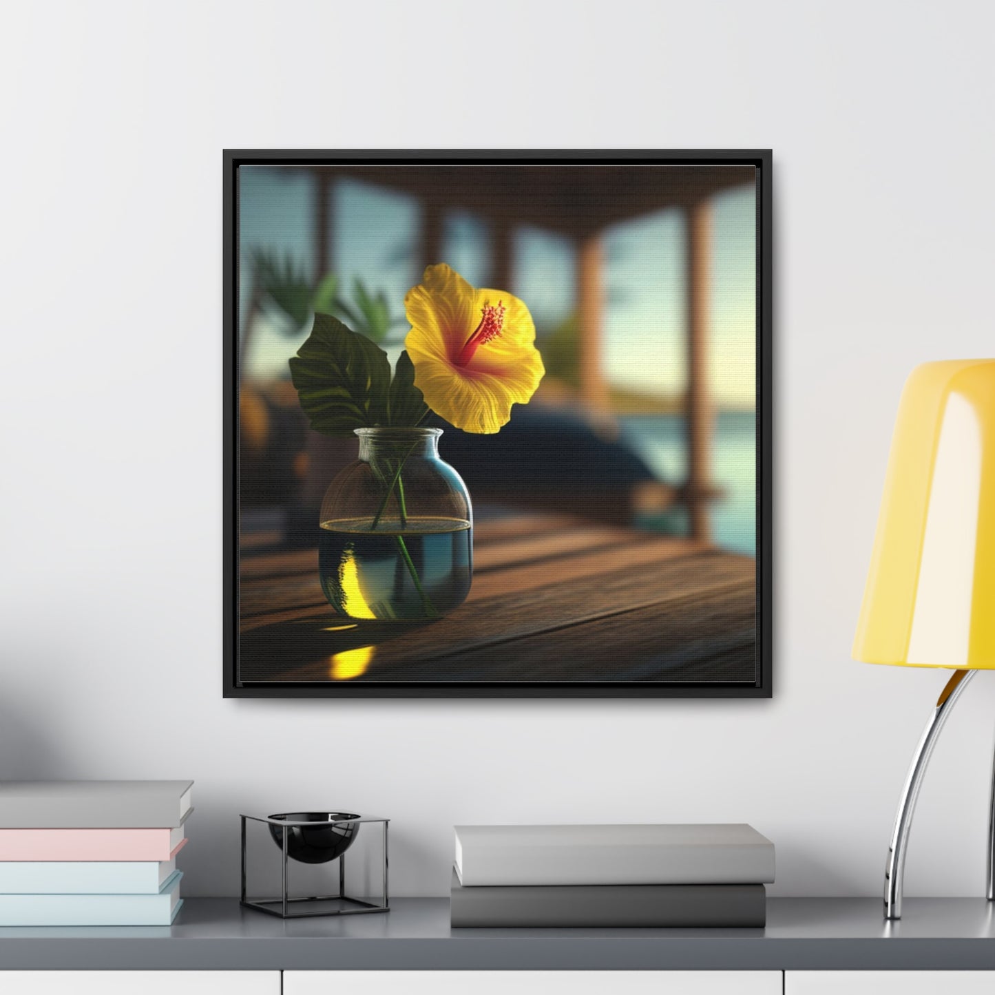 Gallery Canvas Wraps, Square Frame Yellow Hibiscus Wood 2
